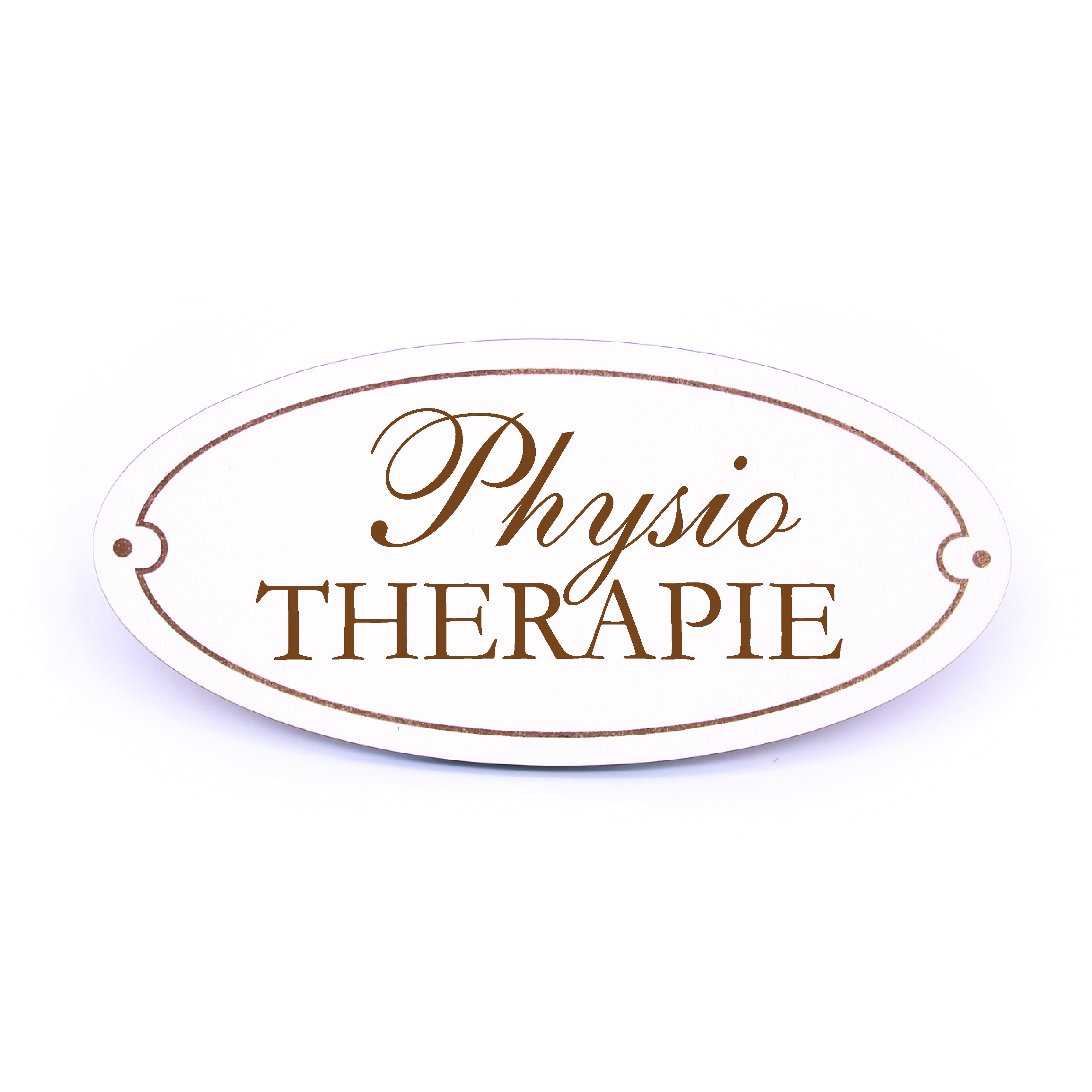Türschild PHYSIO THERAPIE  Schild oval Physiotherapie weiß selbstklebend graviert Praxis Deko 15x7cm