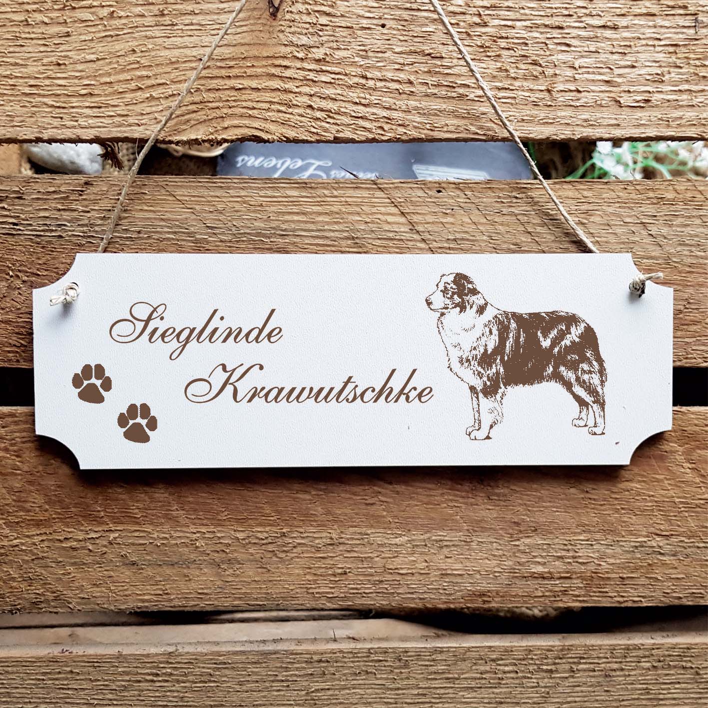 Schild « Australian Shepherd » Namensschild Türschild zum Anhängen - 20 x 6,7 cm