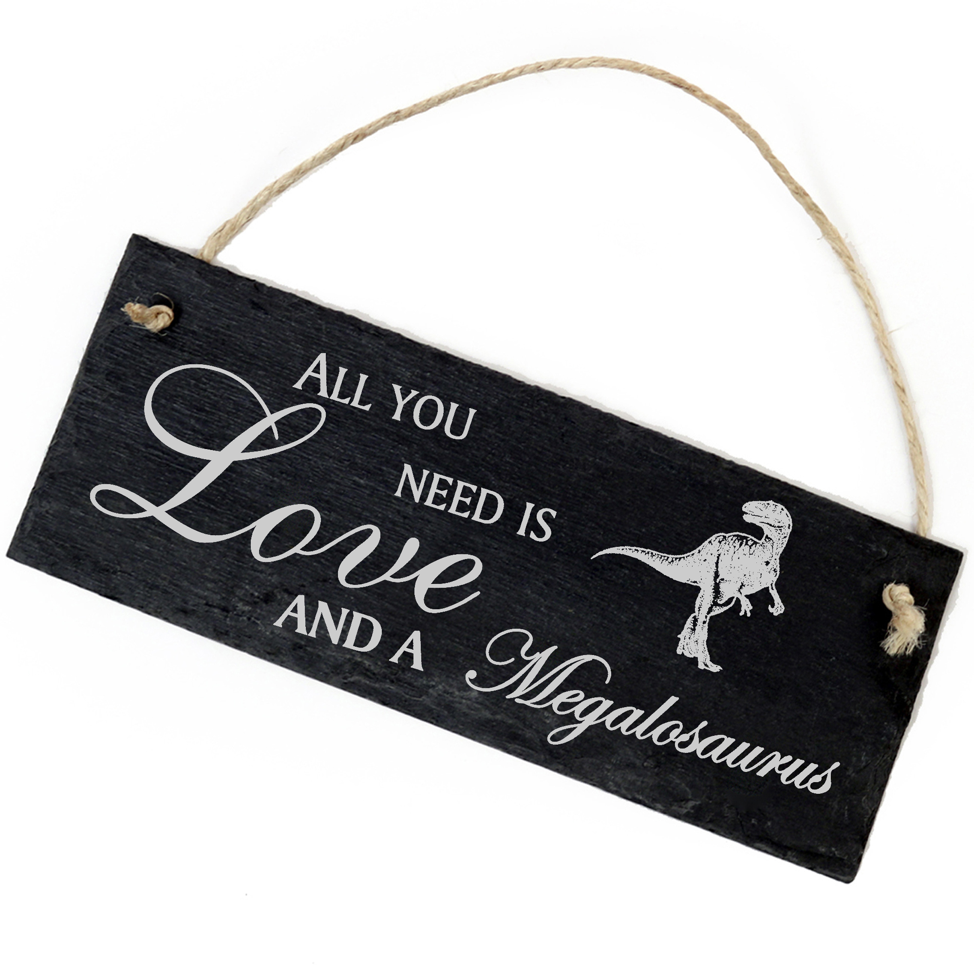 Schiefertafel Deko Dinosaurier Megalosaurus Schild 22 x 8 cm - All you need is Love and a Megalosaur