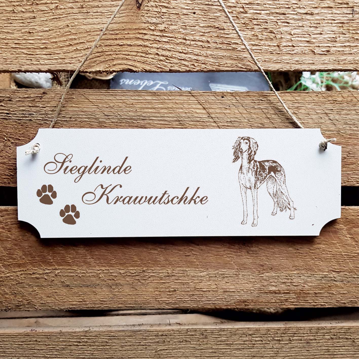 Schild « Saluki » Namensschild Türschild zum Anhängen - 20 x 6,7 cm