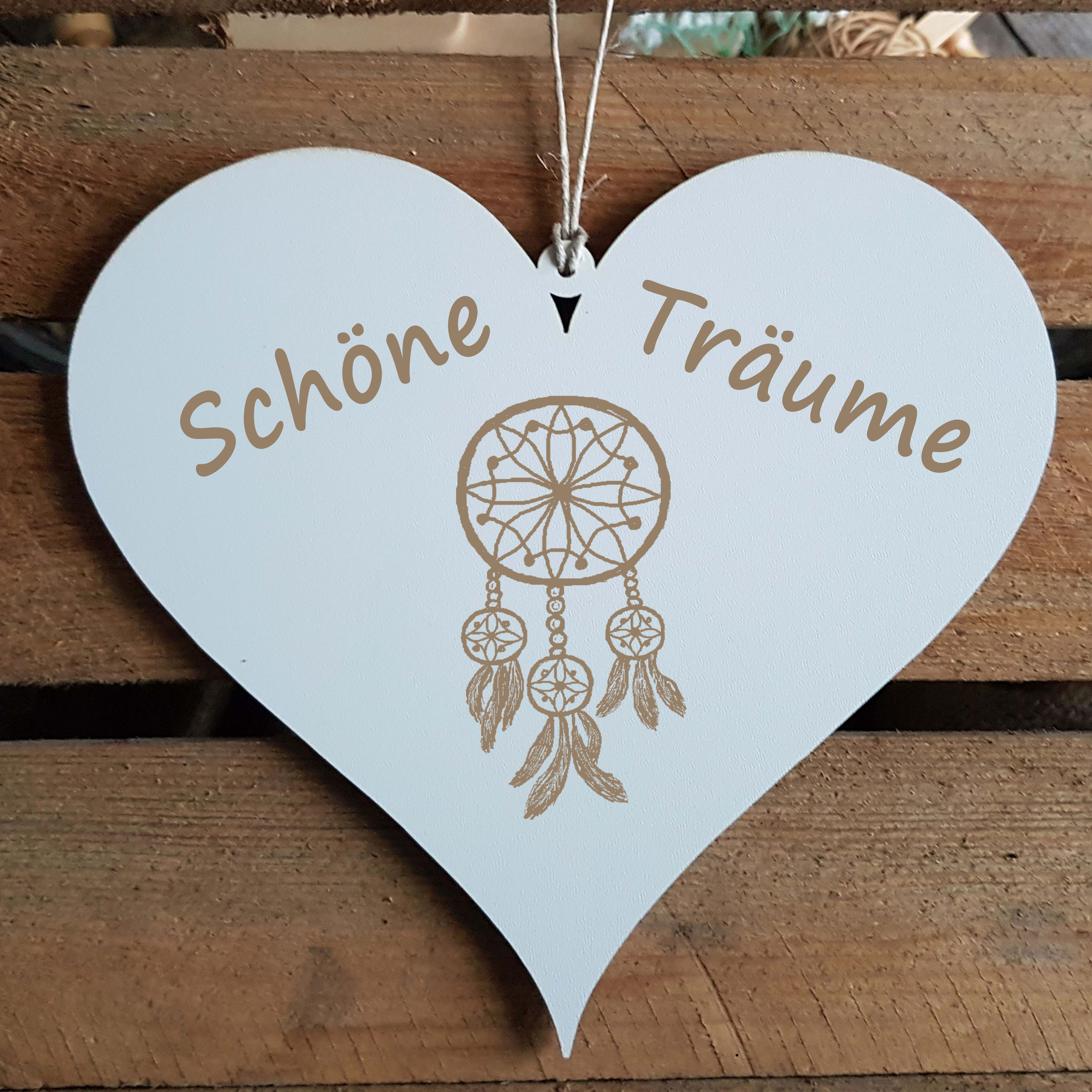 Herz Schild Schöne Träume - Traumfänger Türschild 13 x 12 cm