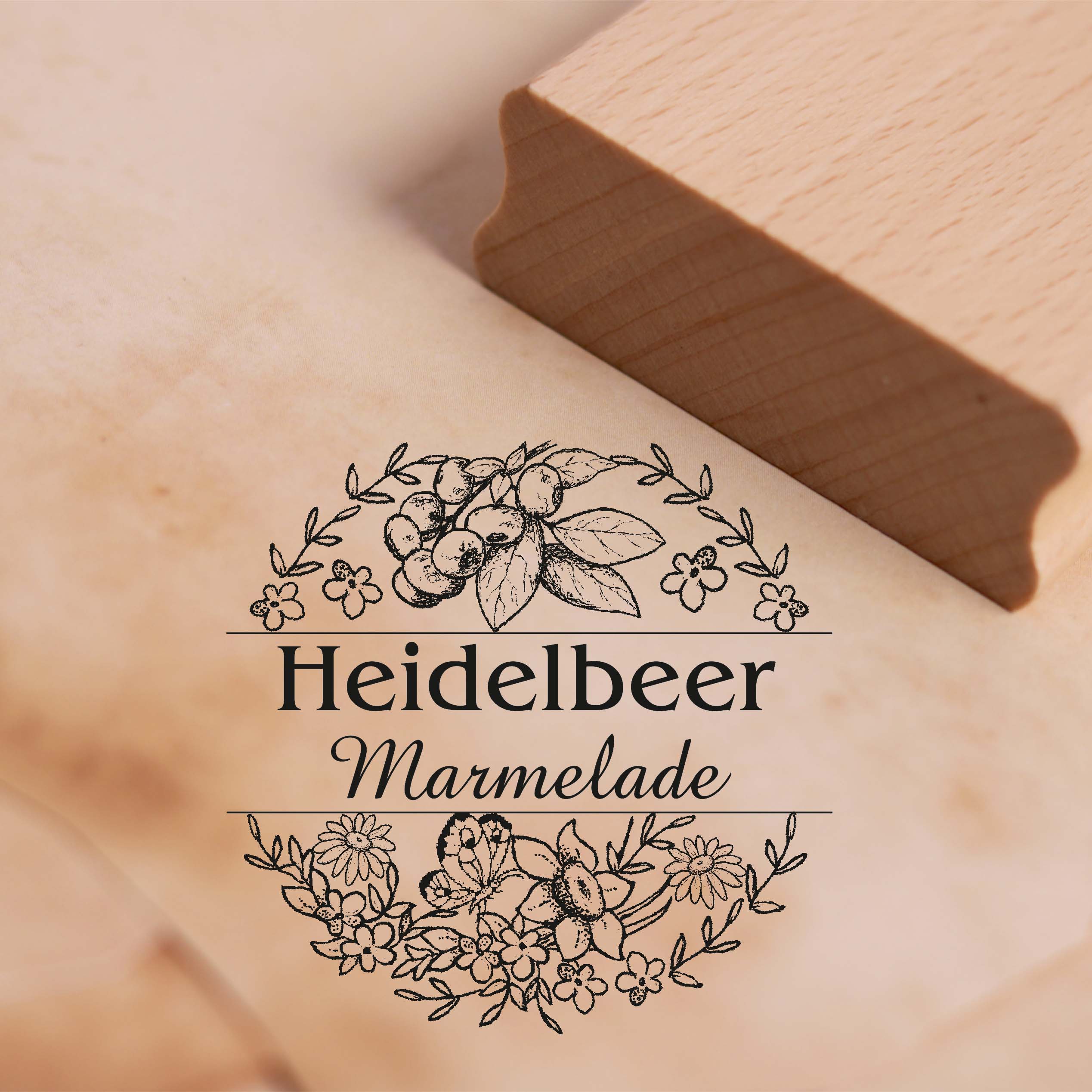 Motivstempel Heidelbeermarmelade Etikett - Vintage Kranz Stempel Heidelbeere 68 x 68 mm