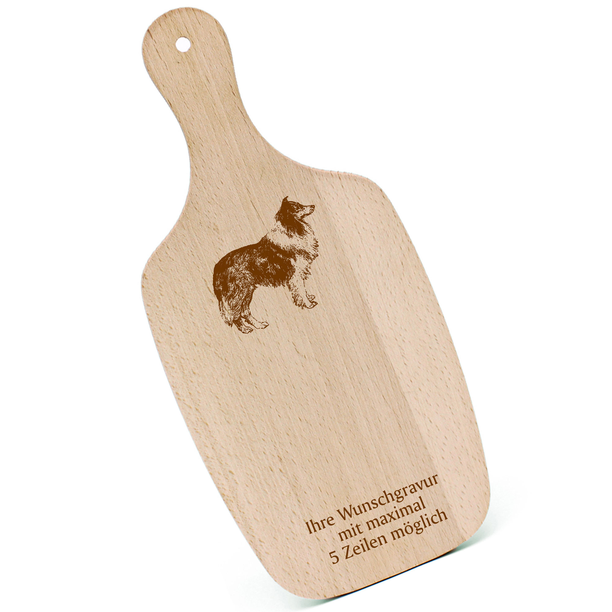 Schneidebrett Frühstücksbrettchen - Collie - mit Griff 330x150mm