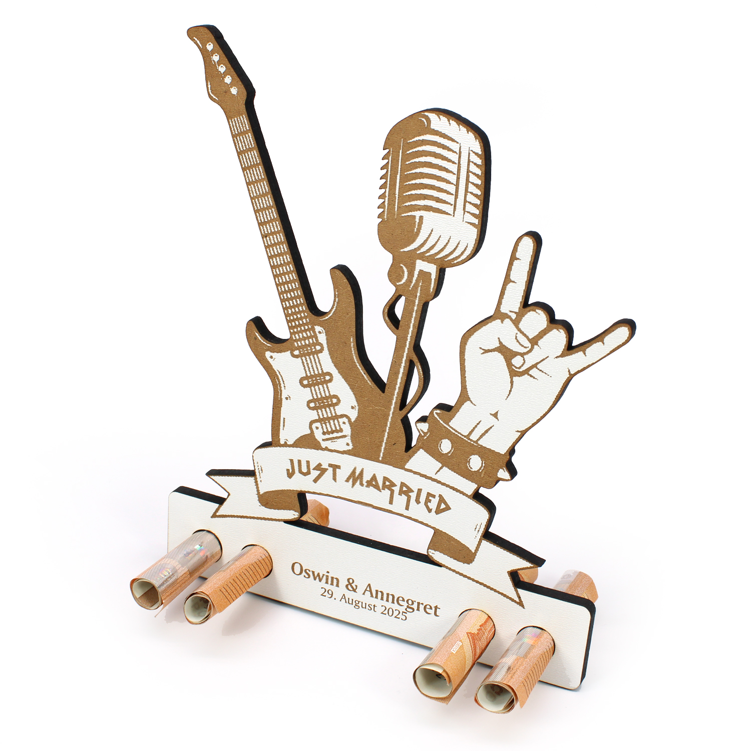 Personalisiertes Geldgeschenk Hochzeit Rocker & Metaler - Pommesgabel E-Gitarre