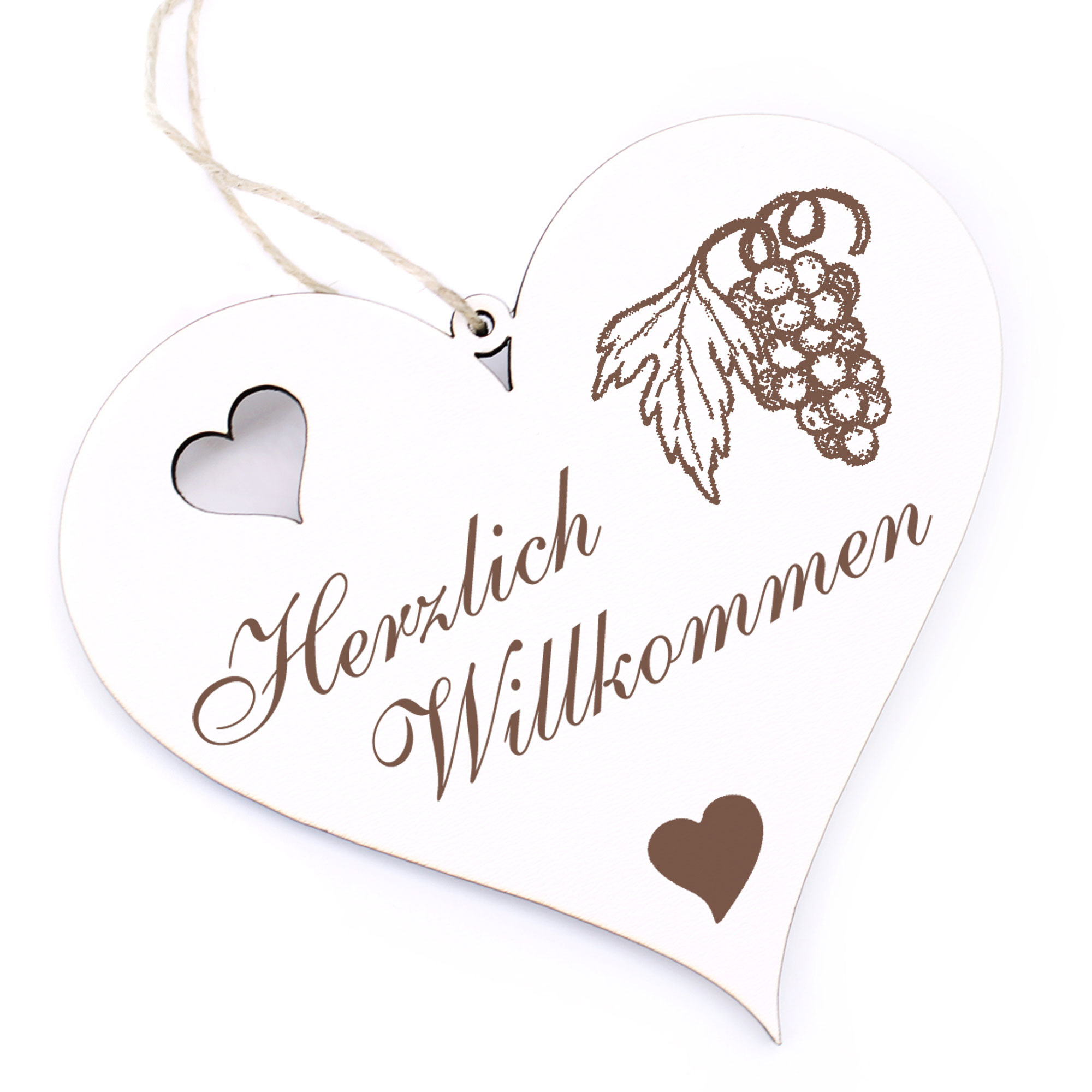 Herzlich Willkommen Schild - Weintraube - Deko Herz Holz