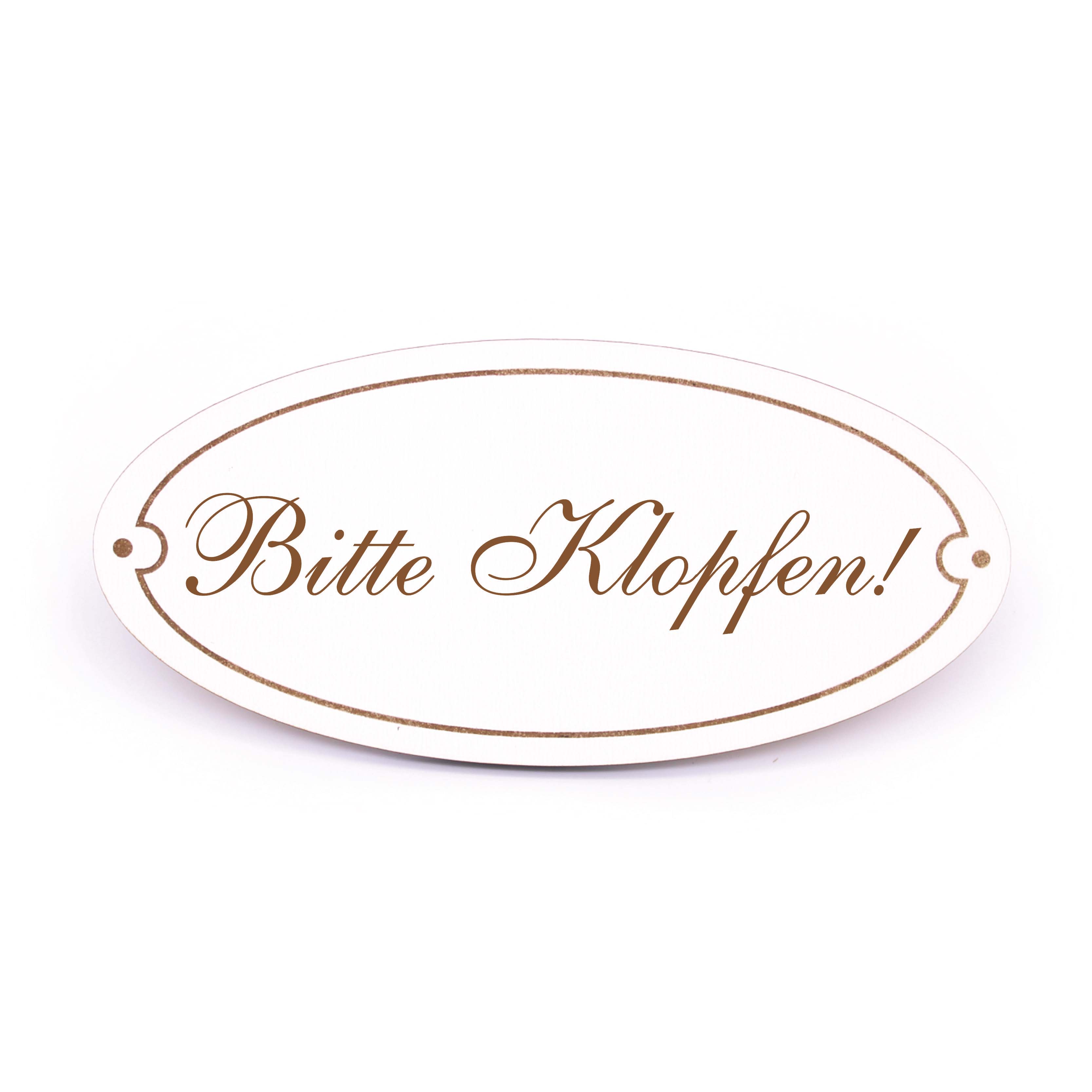 Ovales Türschild Bitte Klopfen - selbstklebend - 15 x 7 cm
