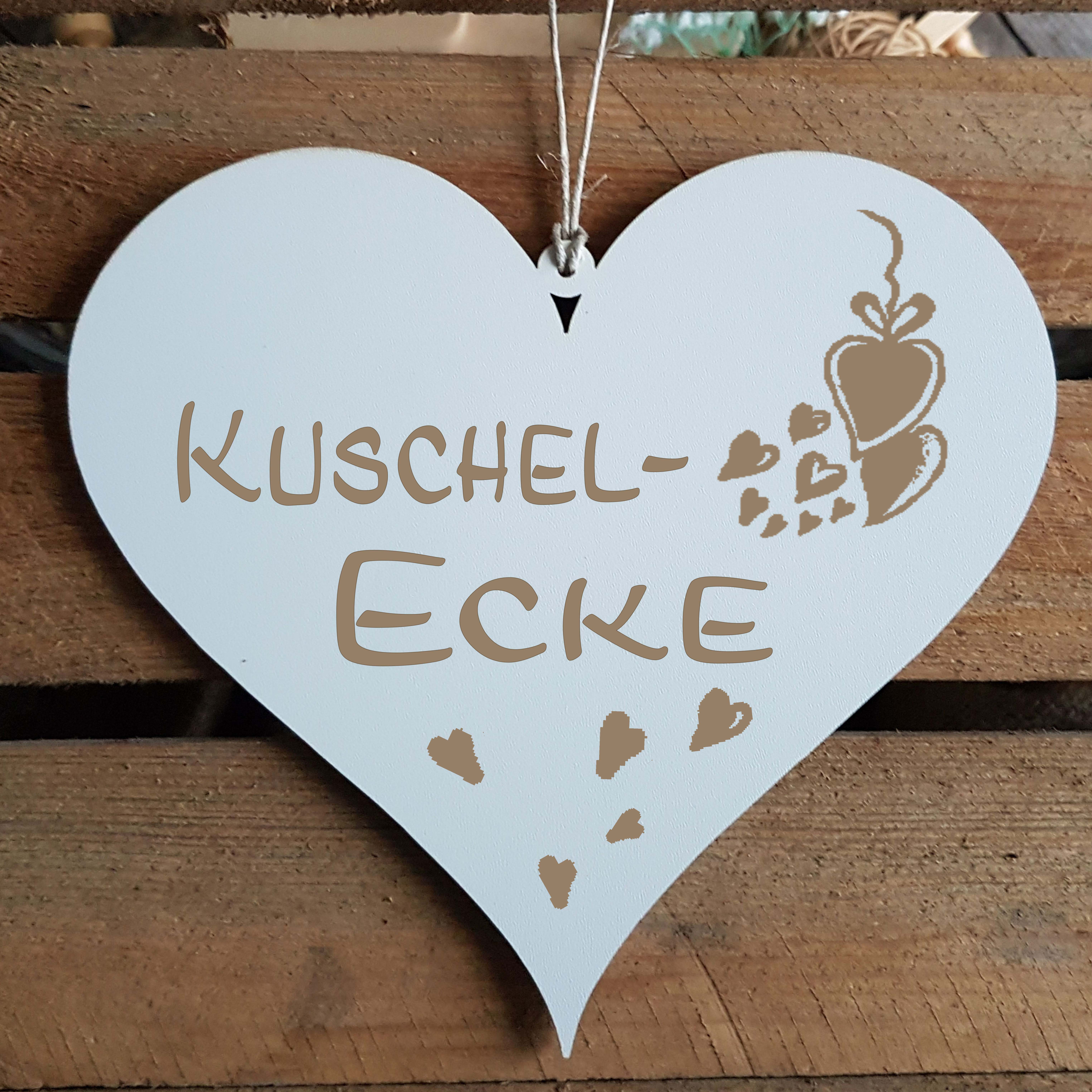 Herz Schild « KUSCHELECKE » mit Motiv Herzen