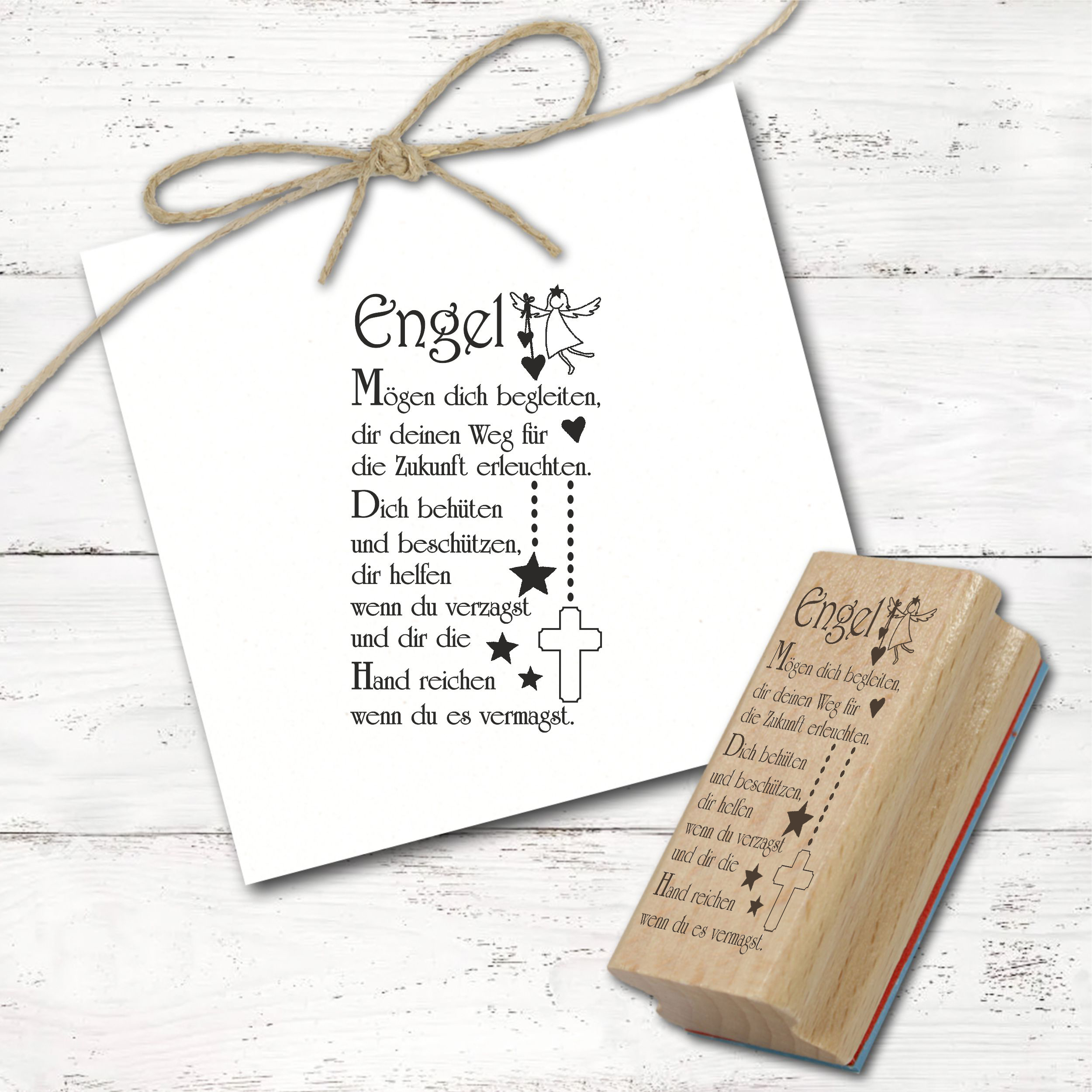 Motivstempel Engel Spruch Weihnachten - Weihnachtsstempel Stempel Schutzengel Holzstempel 38 mm x 68 mm