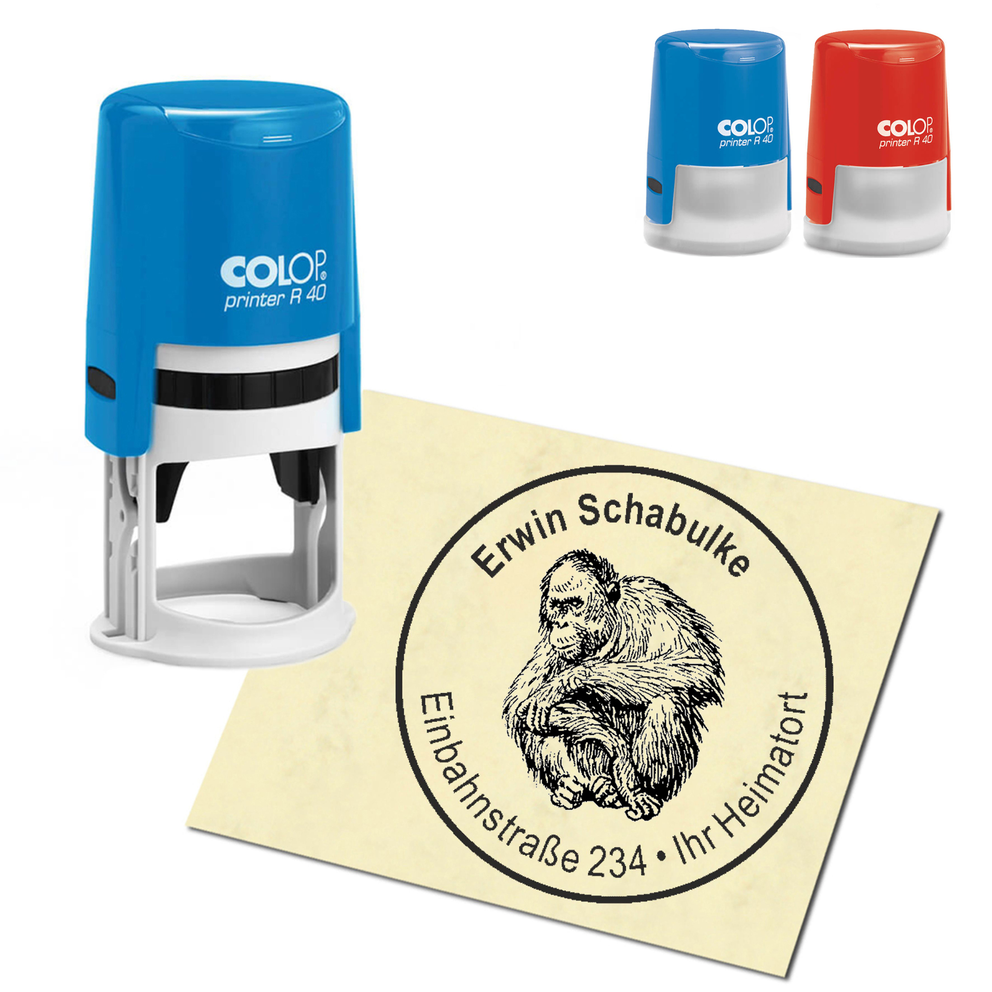 Stempel Adressstempel personalisiert - Affe - rund &empty; 40mm