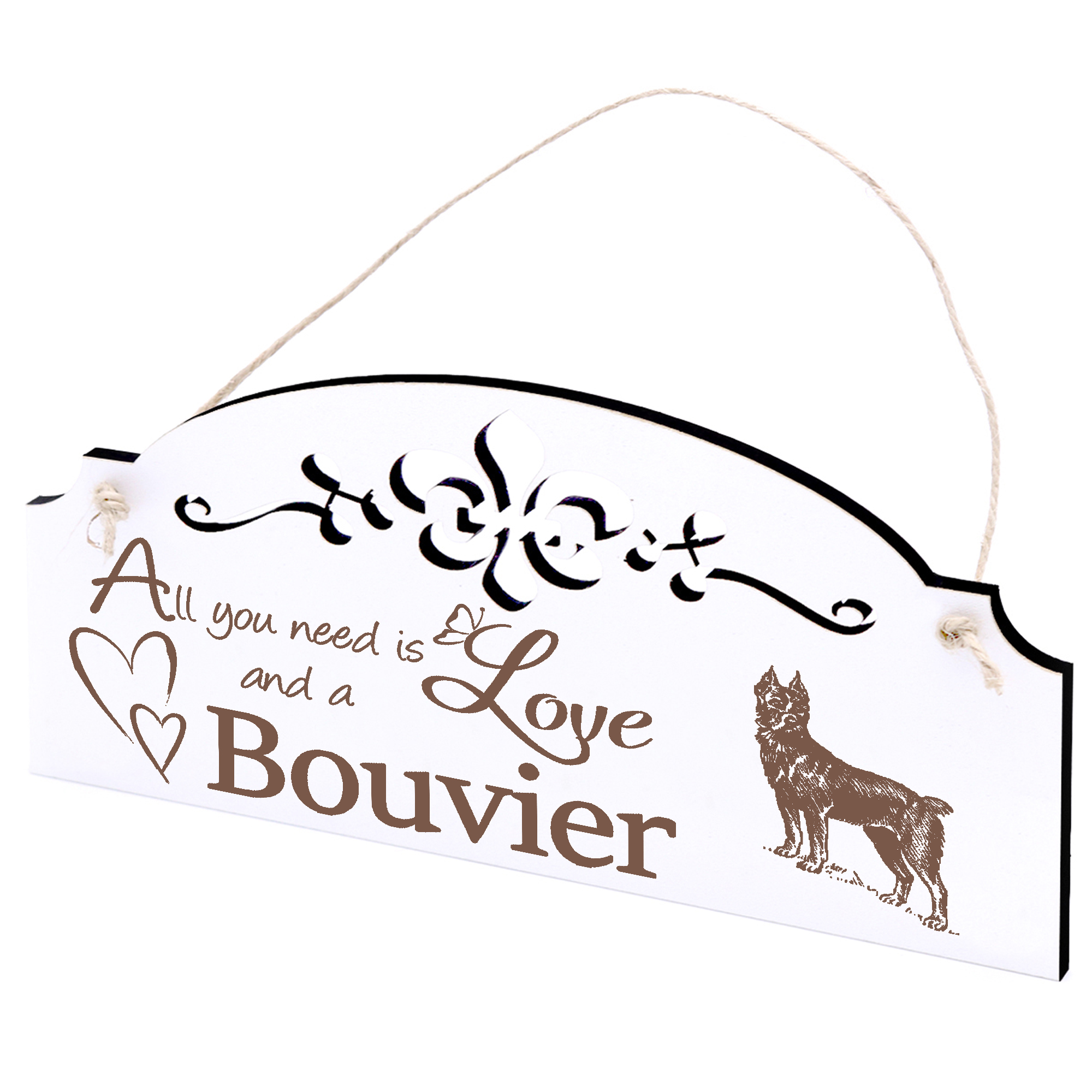 Schild Bouvier Deko 20x10cm - All you need is Love and a Bouvier - Holz