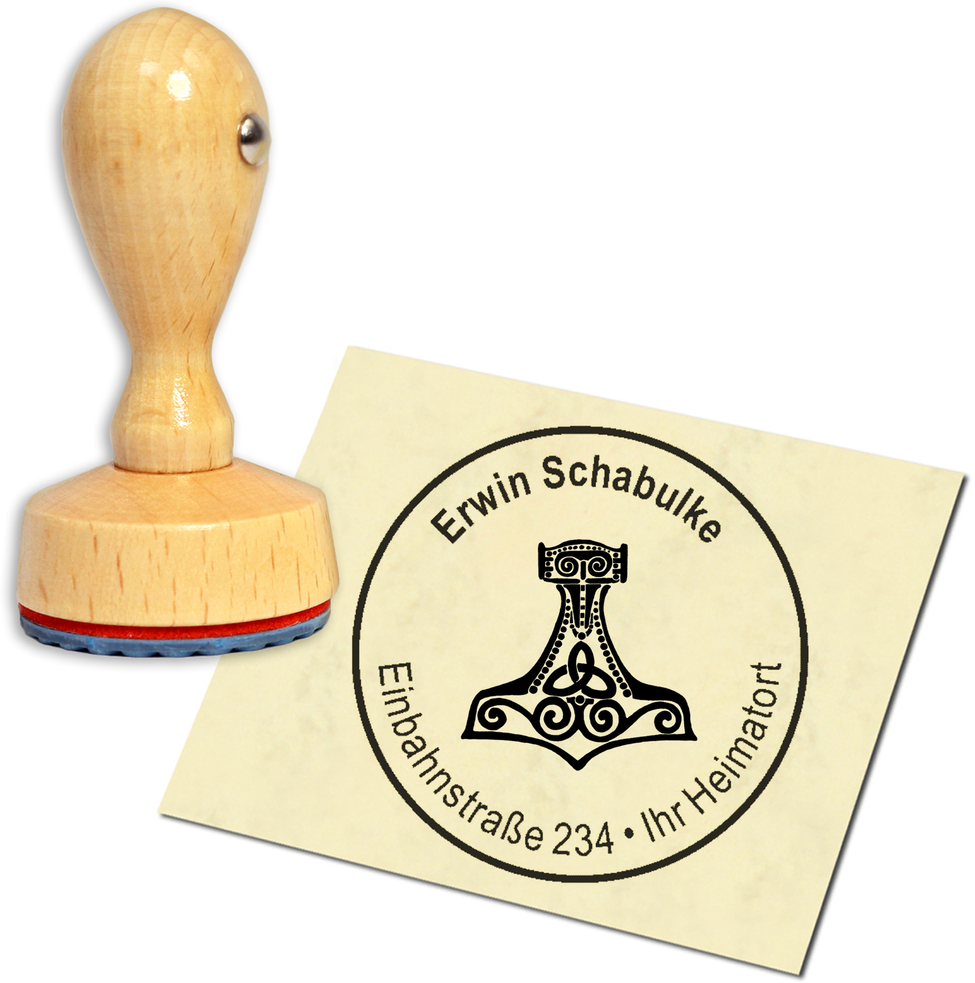 Stempel Adressstempel Holzstempel - Thorshammer - rund 40mm