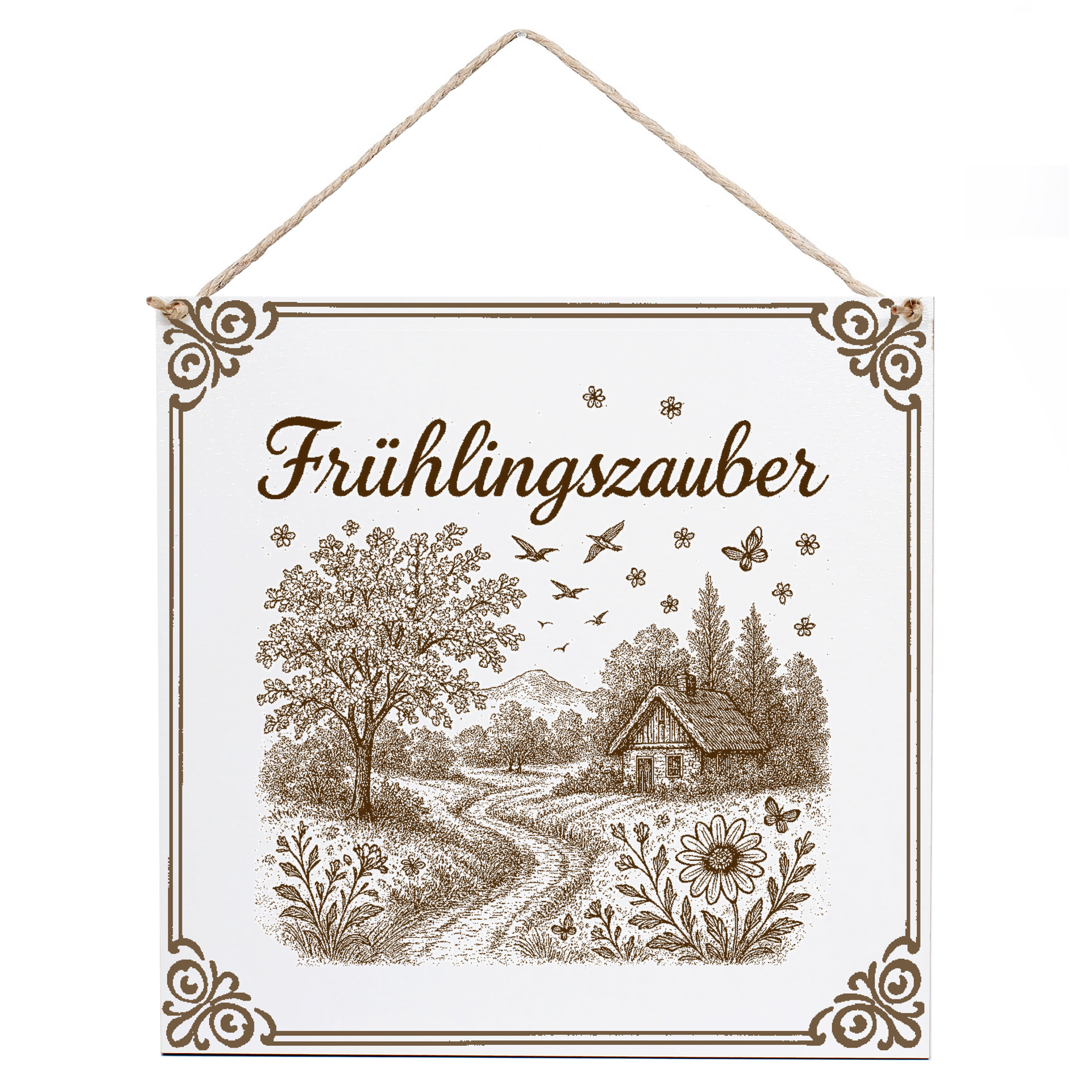 Frühlingszauber Schild 15×15 cm – Weißes HDF Türschild mit Gravur