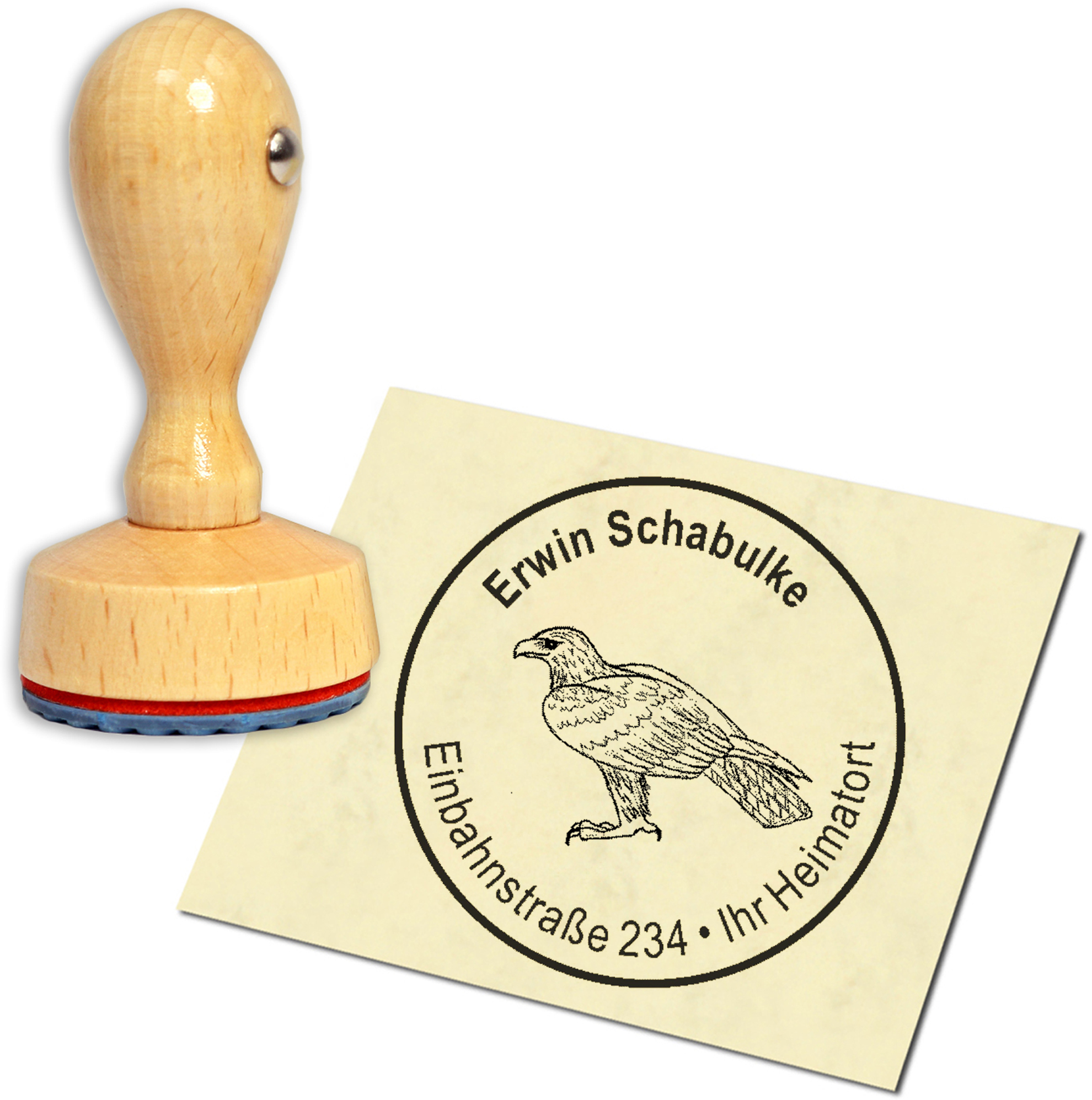 Stempel Adressstempel Holzstempel - Steinadler - rund 40mm