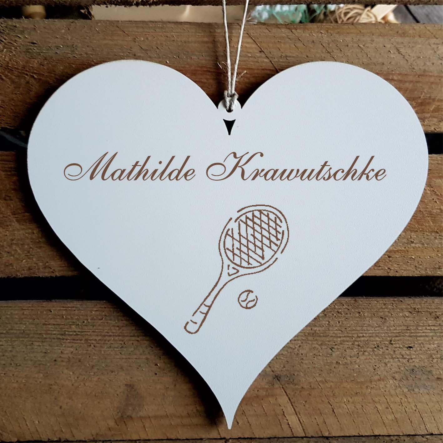 Herz Schild « Tennis » mit Namen - Türschild zum Anhängen