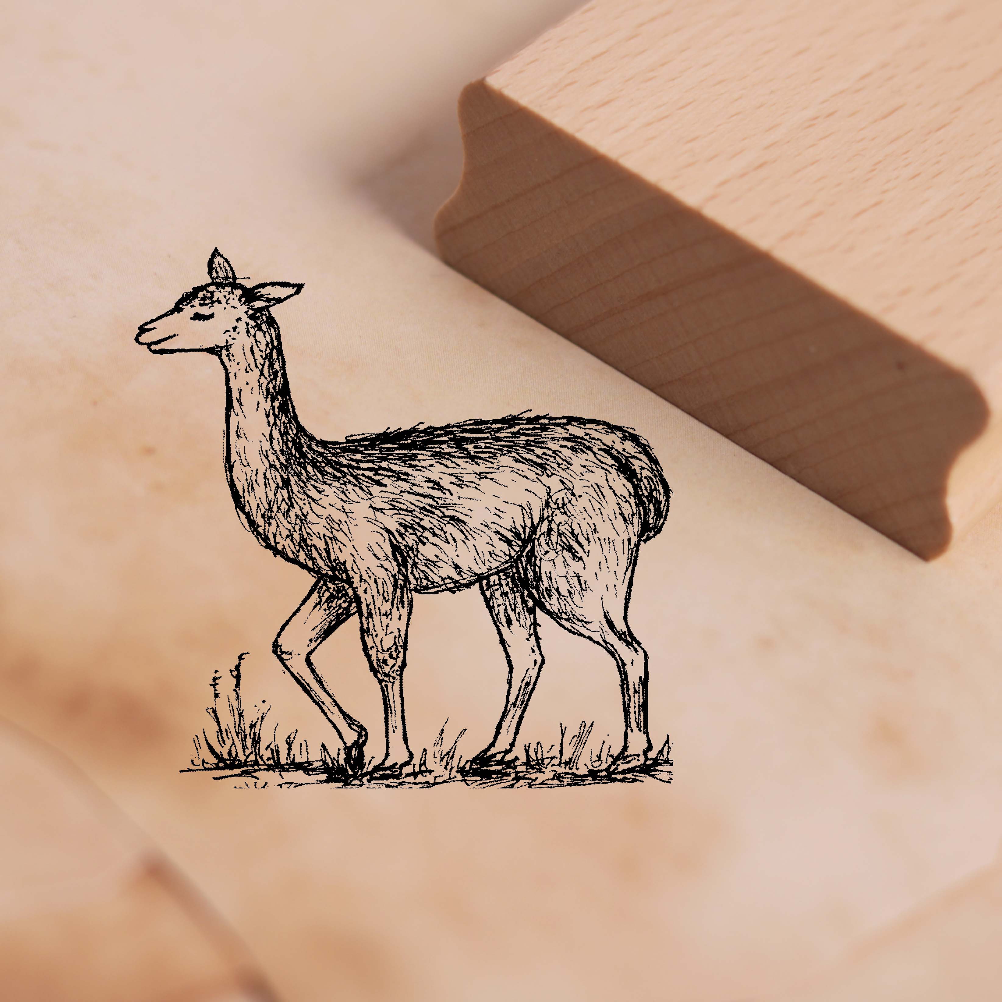 Motivstempel Niedliches Lama geht - Stempel Holzstempel 38 x 38 mm