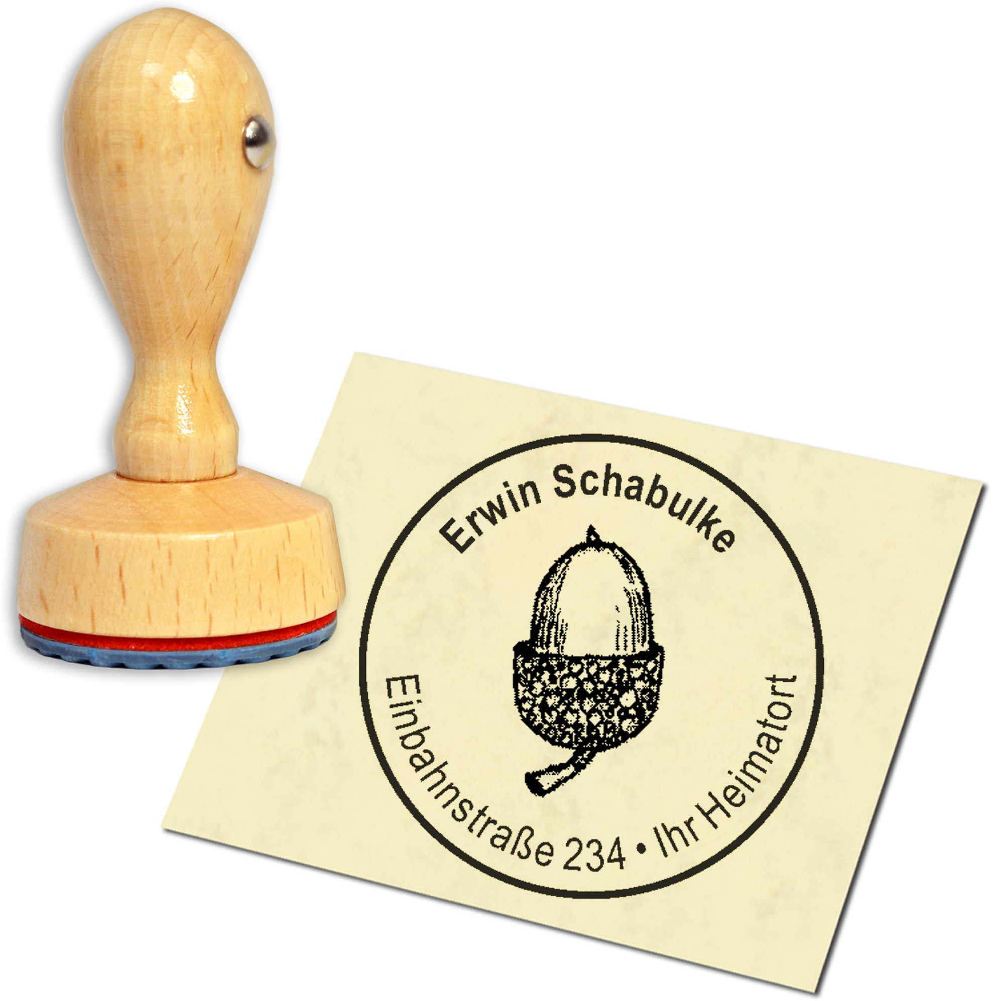 Stempel Adressstempel Holzstempel - Eichel - rund 40mm