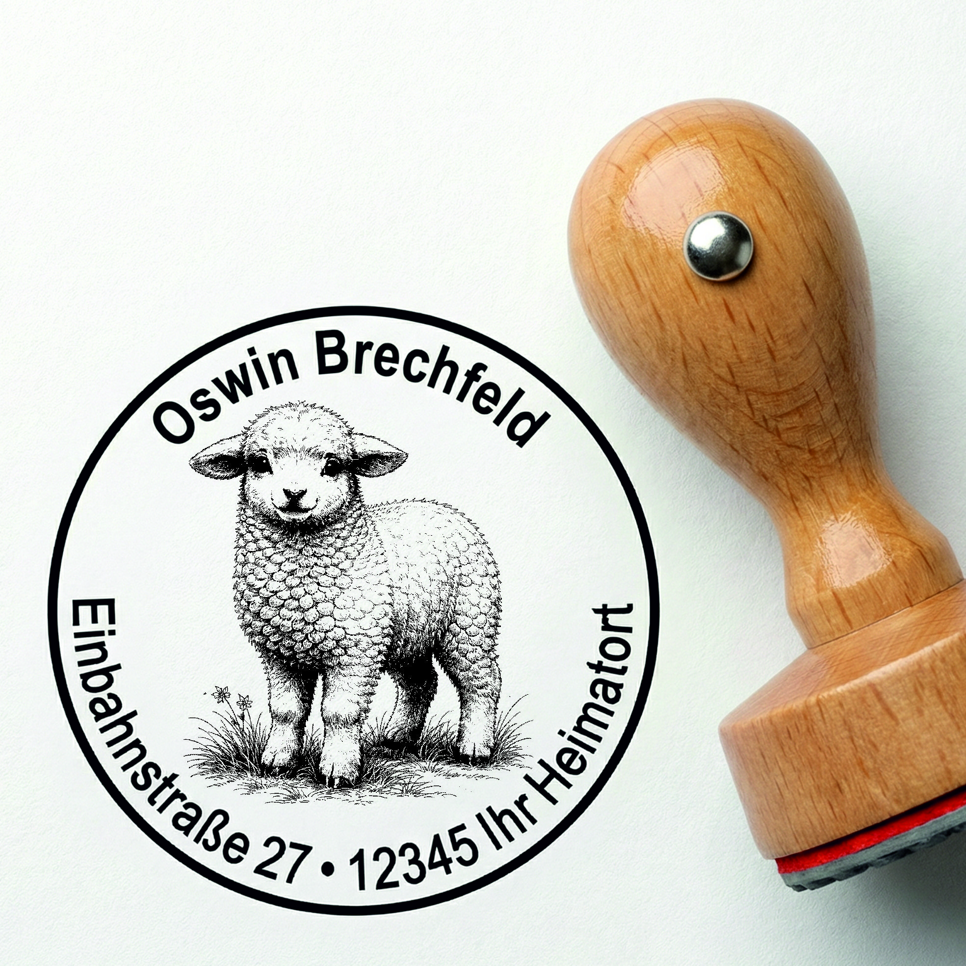Stempel Adressstempel Holzstempel - Schaf - rund 40mm