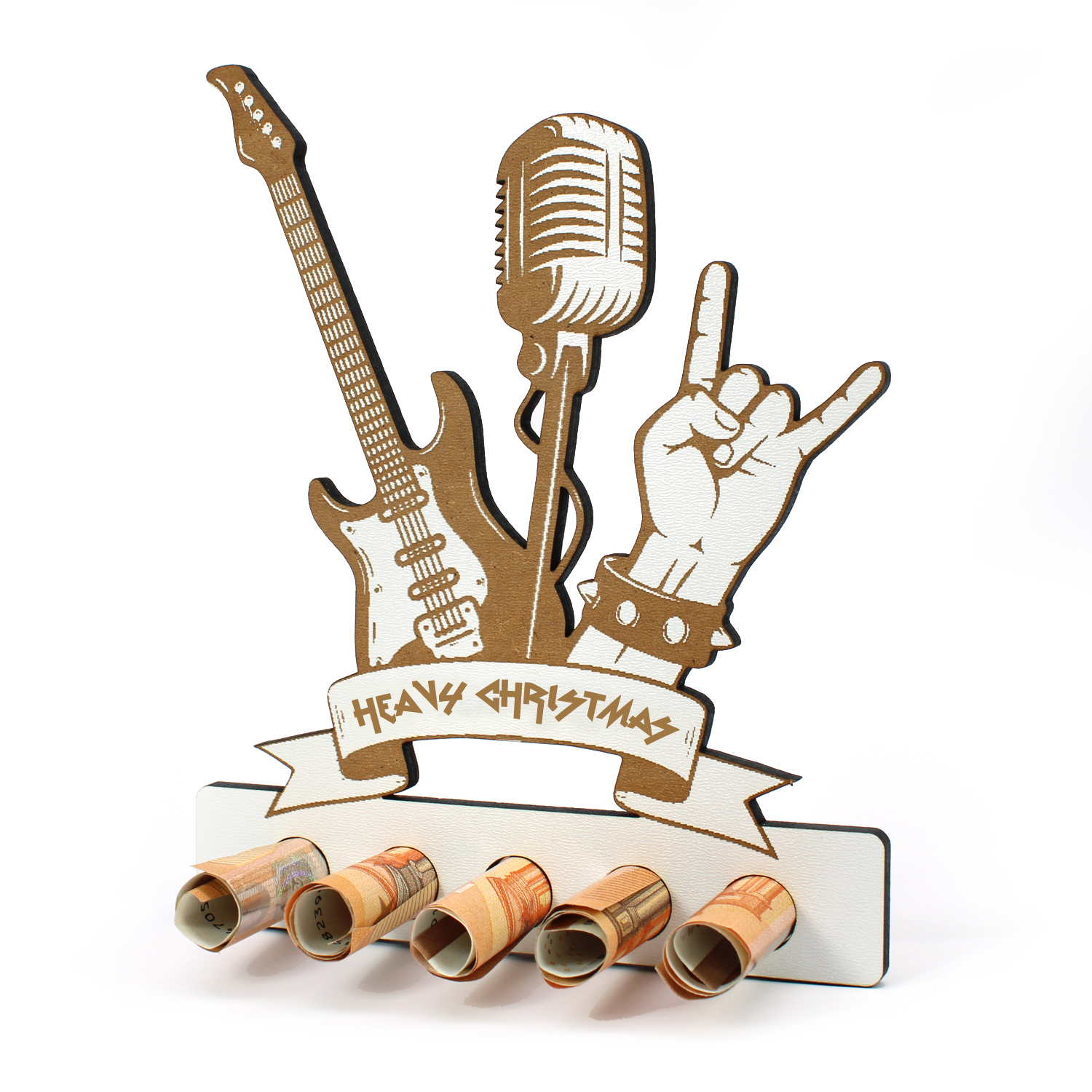 Geldgeschenk Rocker Metaler Weihnachten - Heavy Christmas - Pommesgabel E-Gitarre