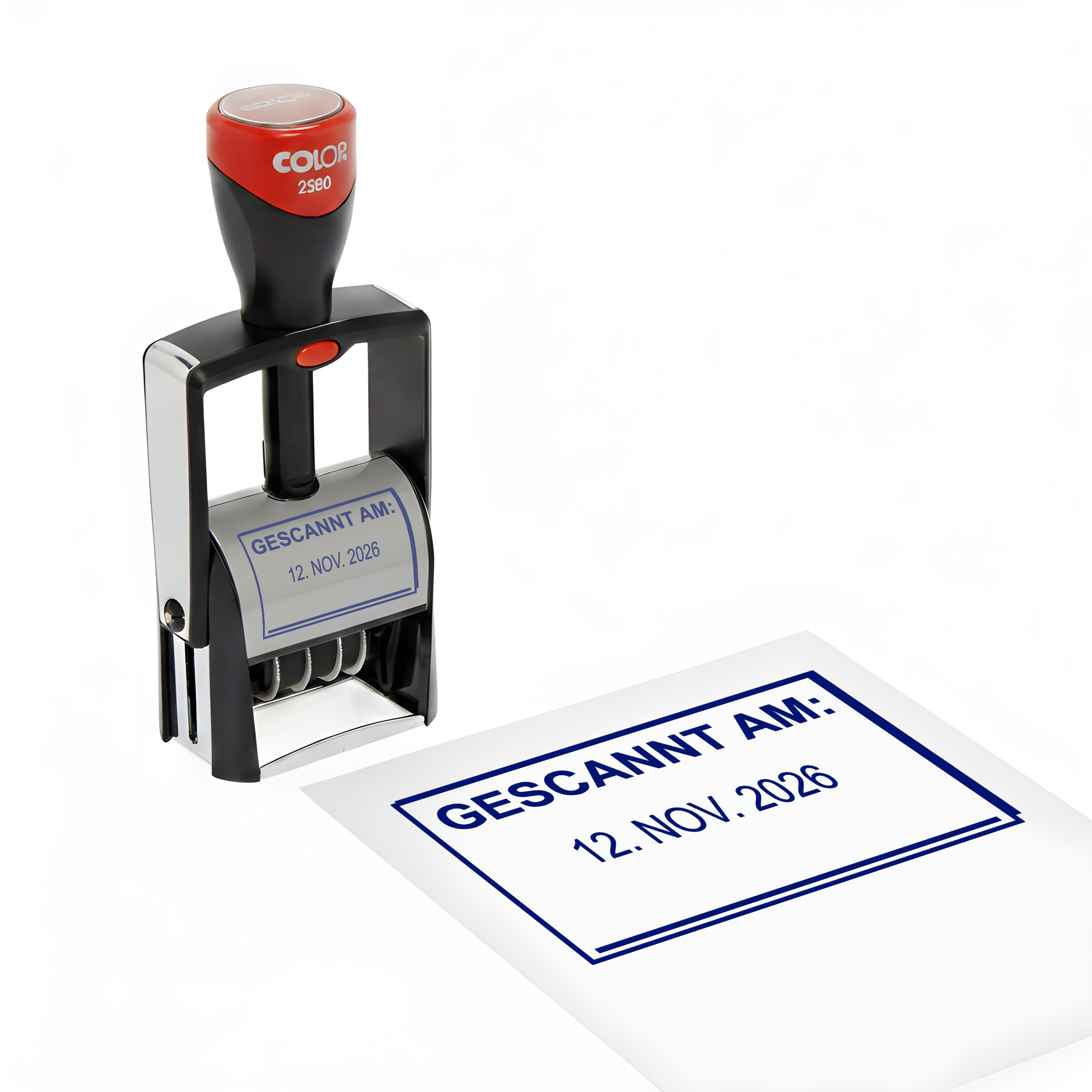 Datumsstempel Stempel GESCANNT AM – Colop 2360 selbstfärbender Kontierungsstempel mit Datum 44x29 mm