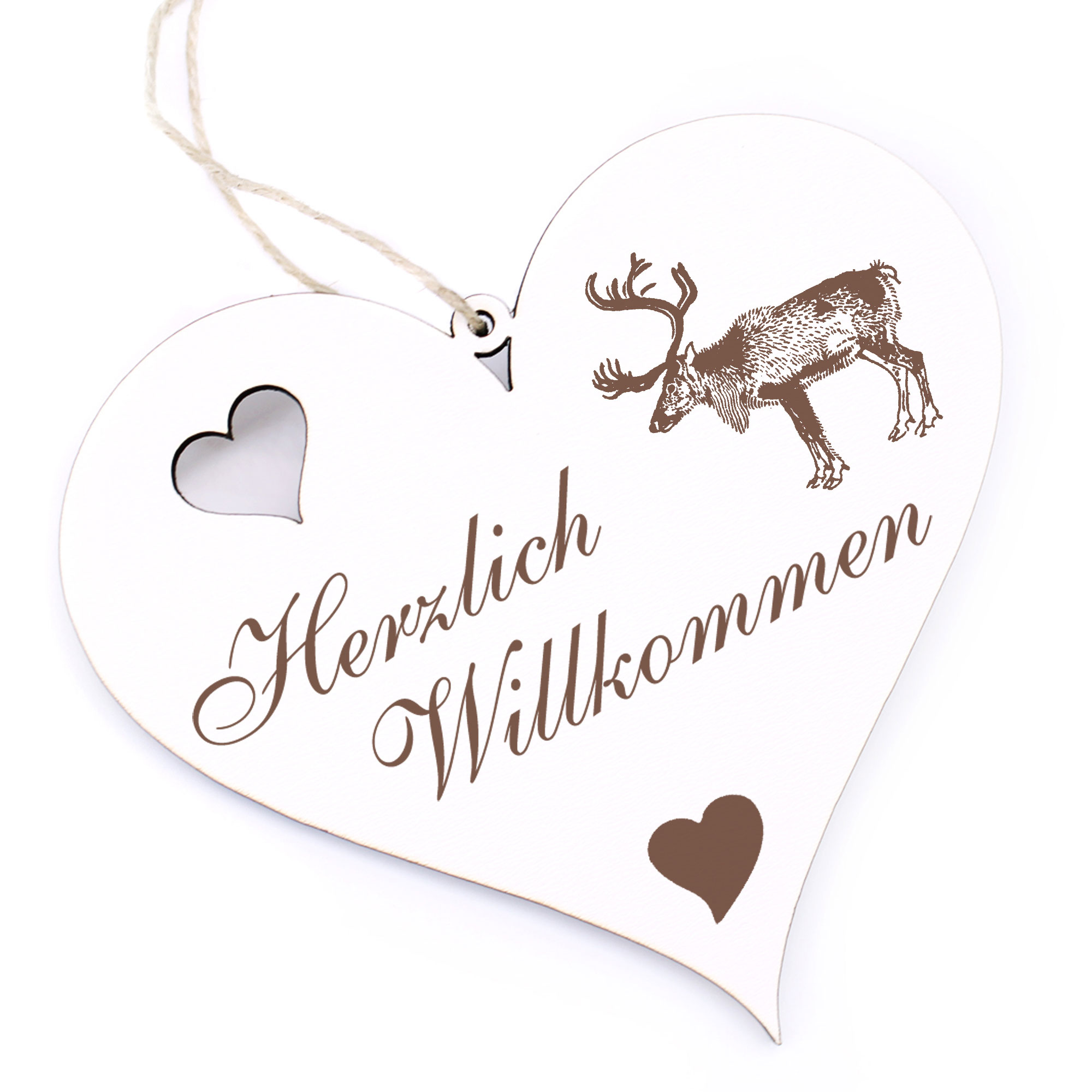 Herzlich Willkommen Schild - Rentier - Deko Herz Holz