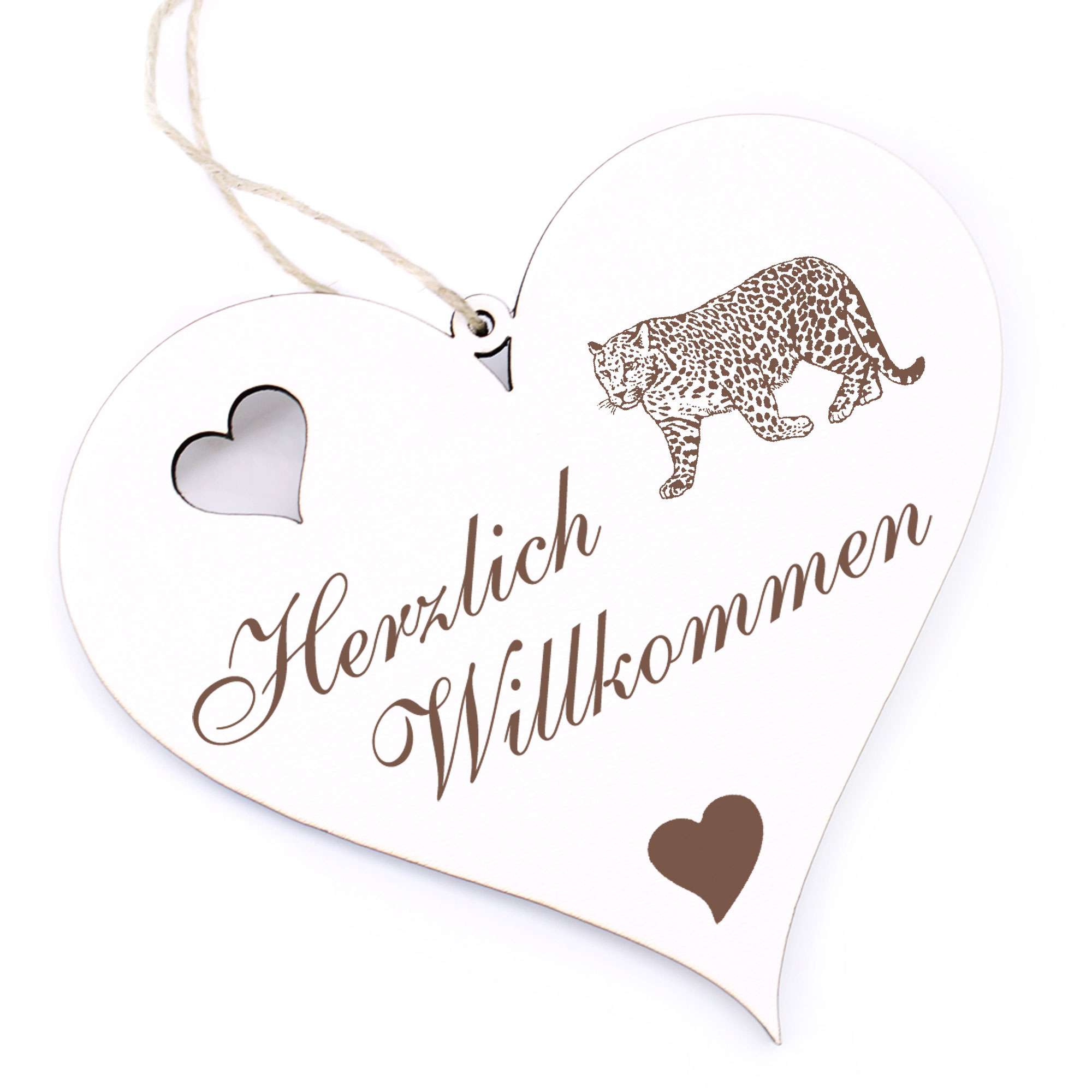 Herzlich Willkommen Schild - Leopard - Deko Herz Holz