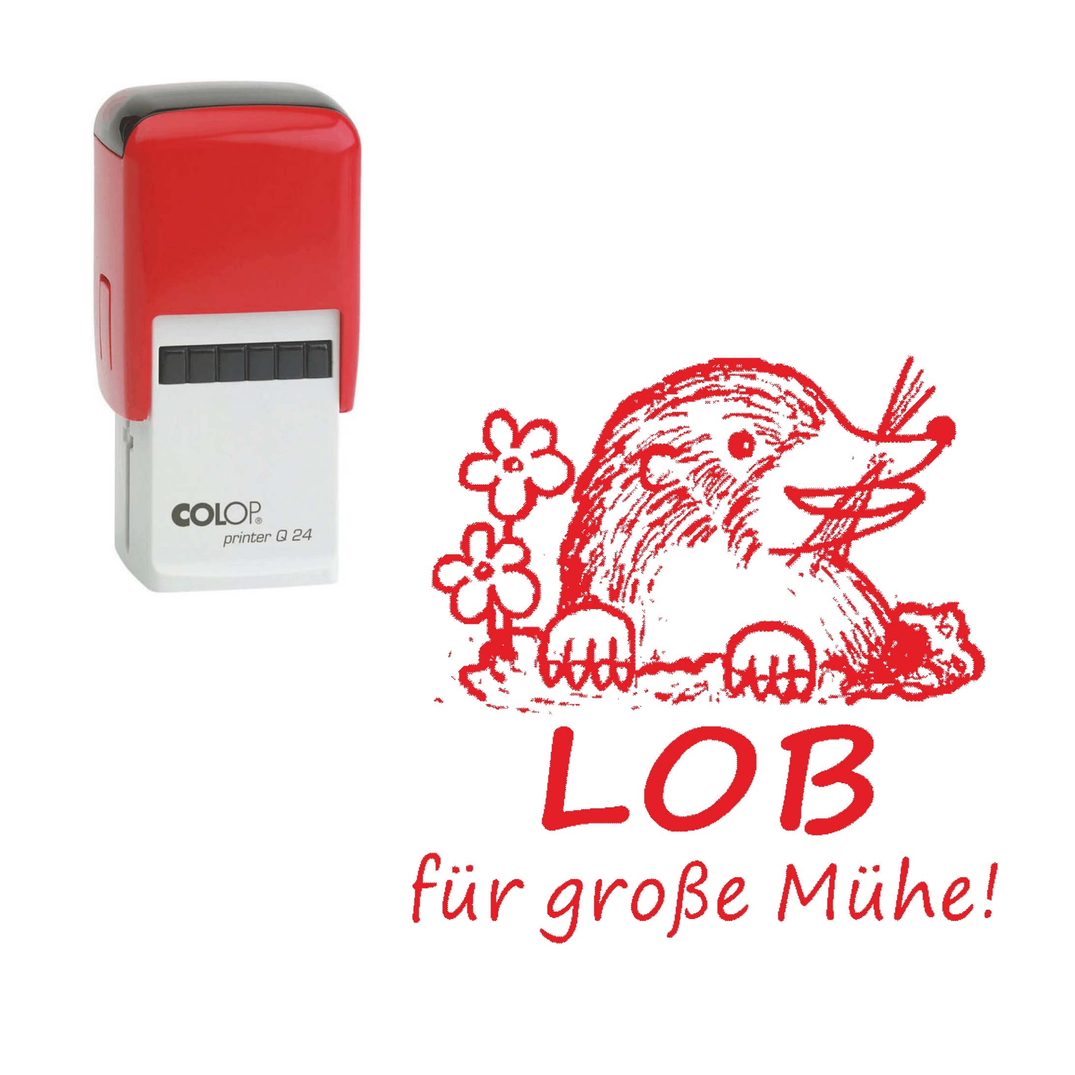 Lehrerstempel Lob für große Mühe - Automatikstempel Kinder Motivstempel Maulwurf 24 x 24 mm