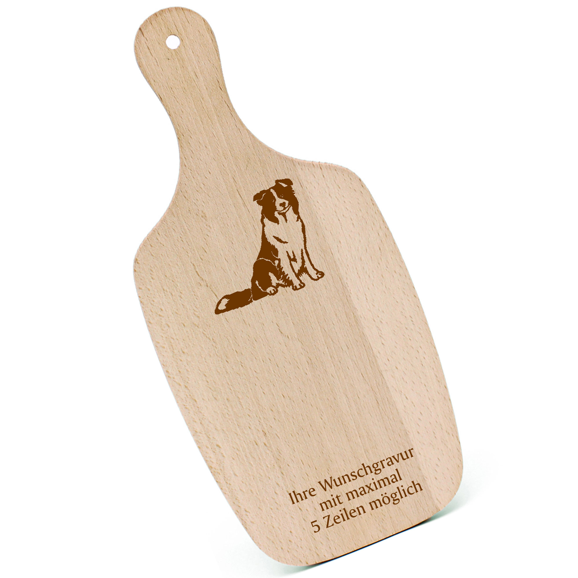 Schneidebrett Frühstücksbrettchen - Border Collie - mit Griff 330x150mm