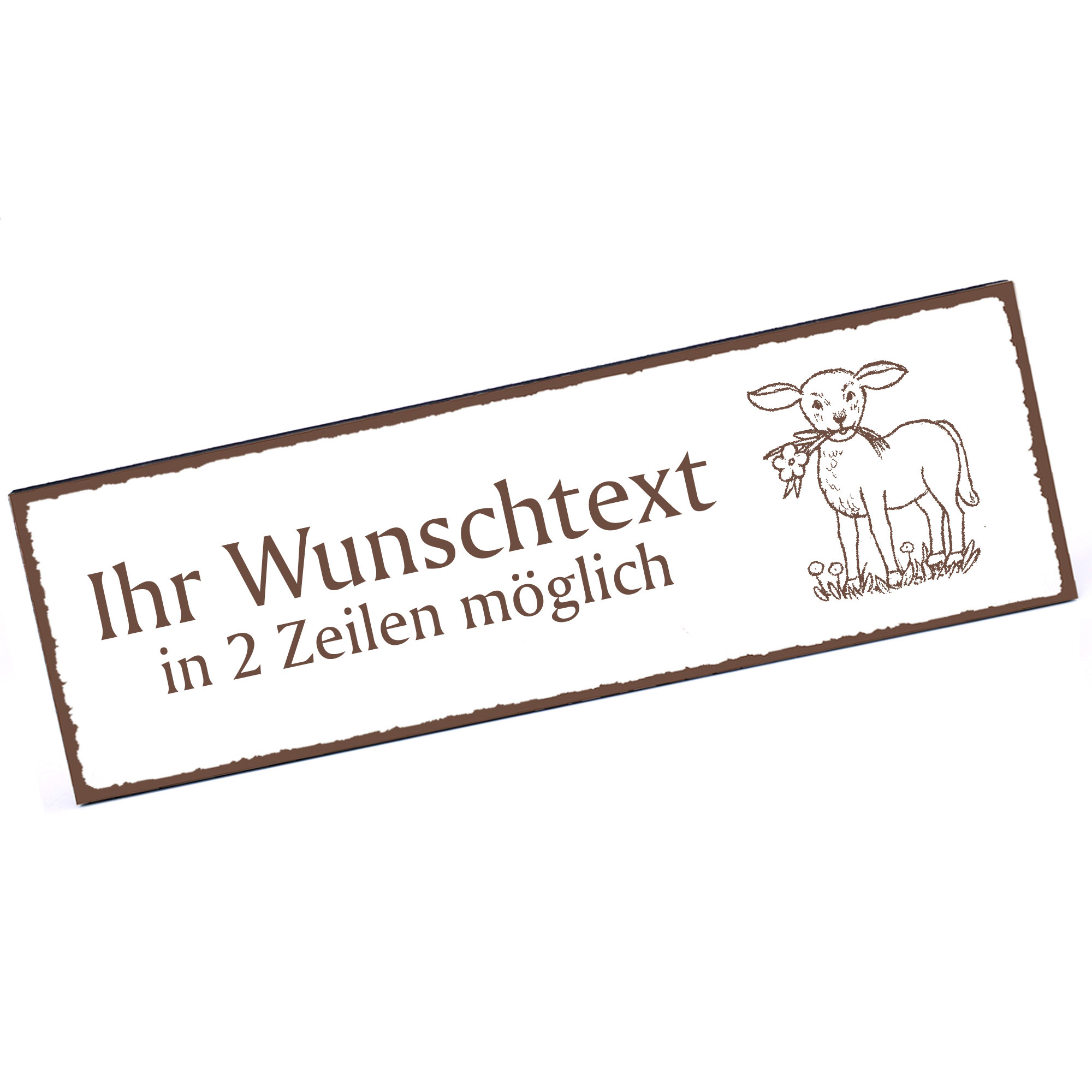 Türschild Lamm mit Blume  Namensschild personalisiert mit Gravur - 150mm x 50mm - selbstklebend