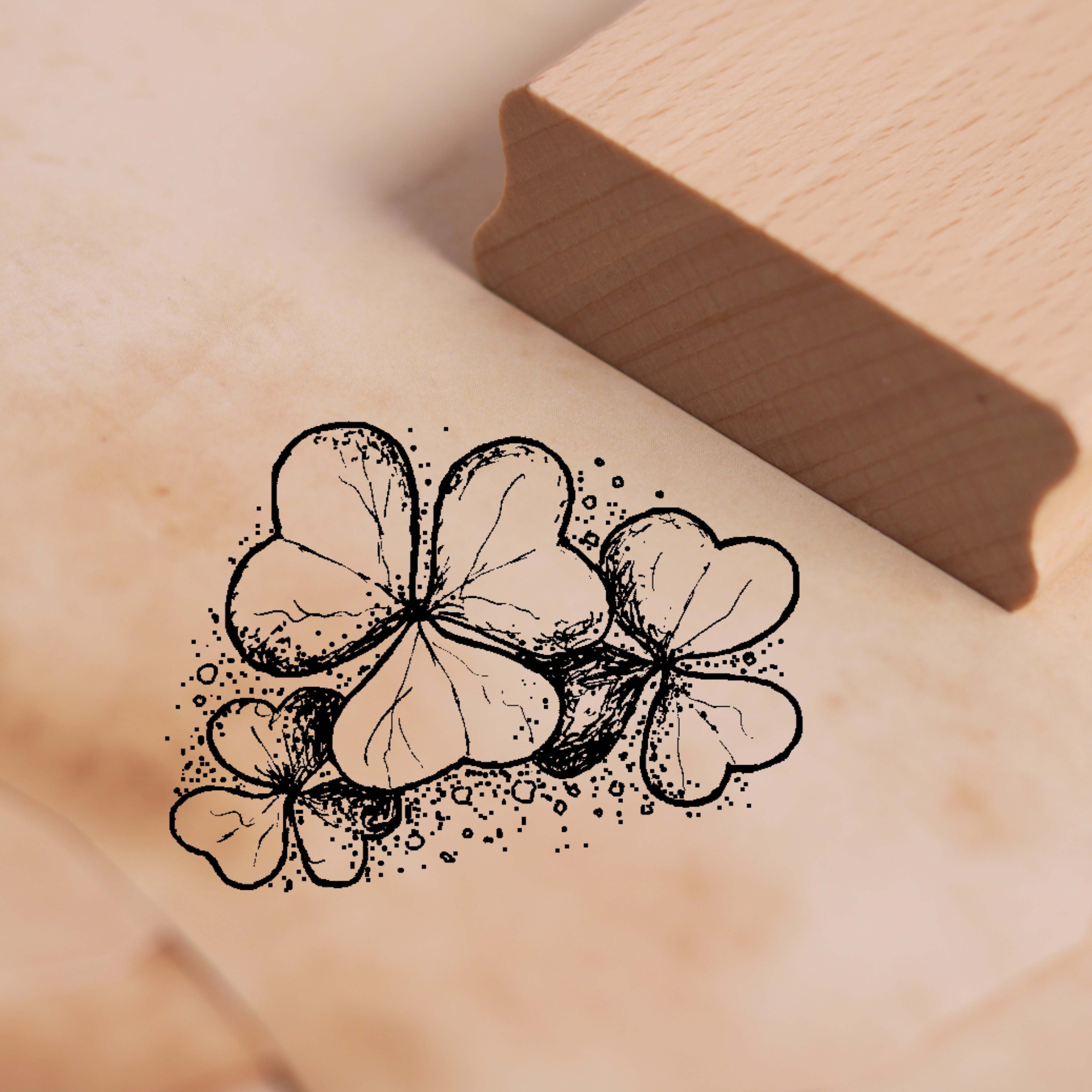 Motivstempel Kleeblätter Stempel aus Holz - Abdruck ca. 38mm x 28mm