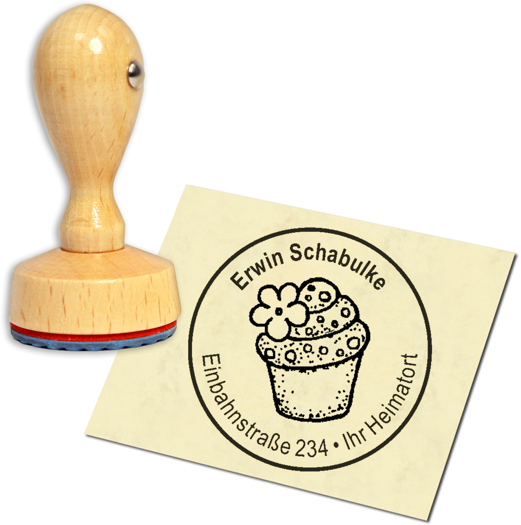 Stempel Adressstempel Holzstempel - Cupcake - rund 40mm