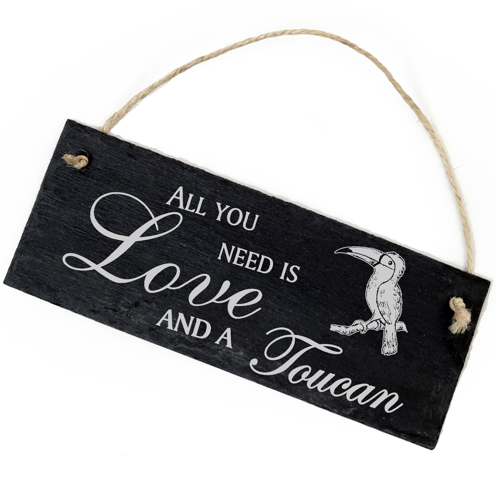 Schiefertafel Deko Tukan Schild 22 x 8 cm - All you need is Love and a Toucan