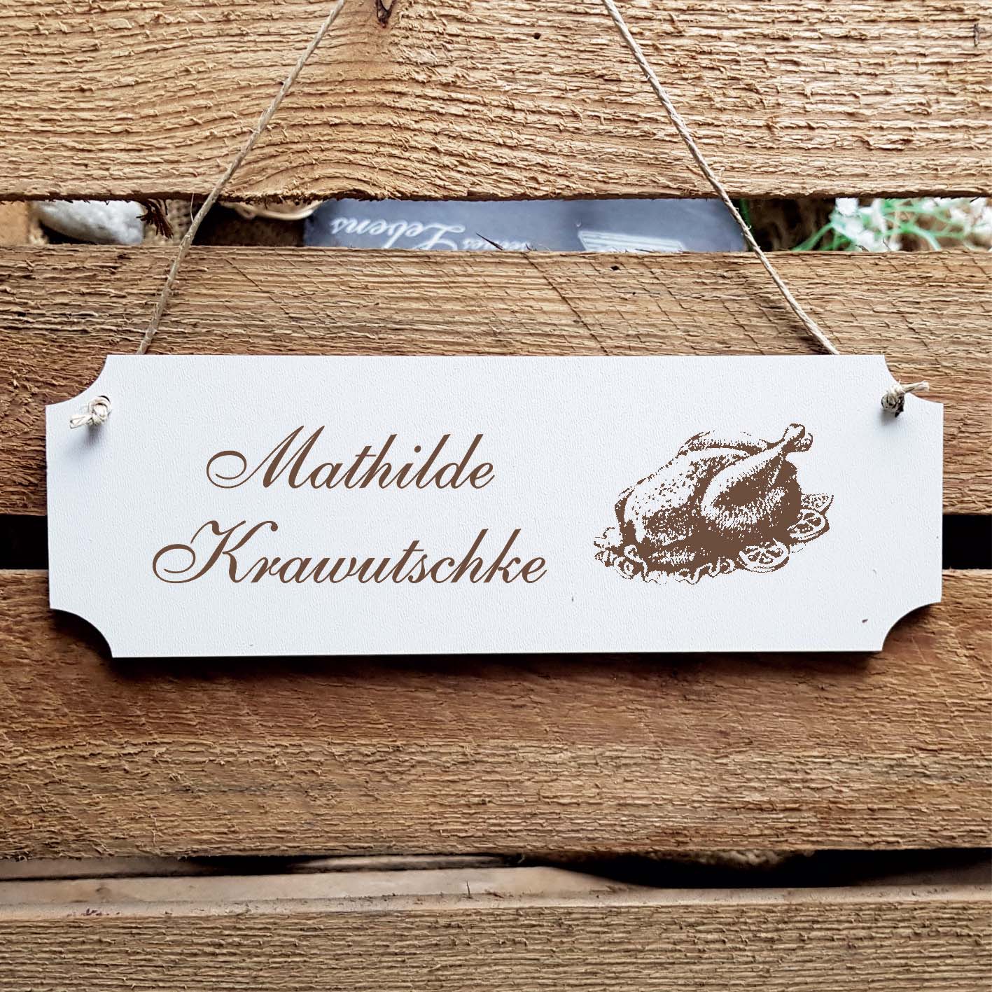 Schild « Hähnchen » Namensschild Türschild zum Anhängen - 20 x 6,7 cm