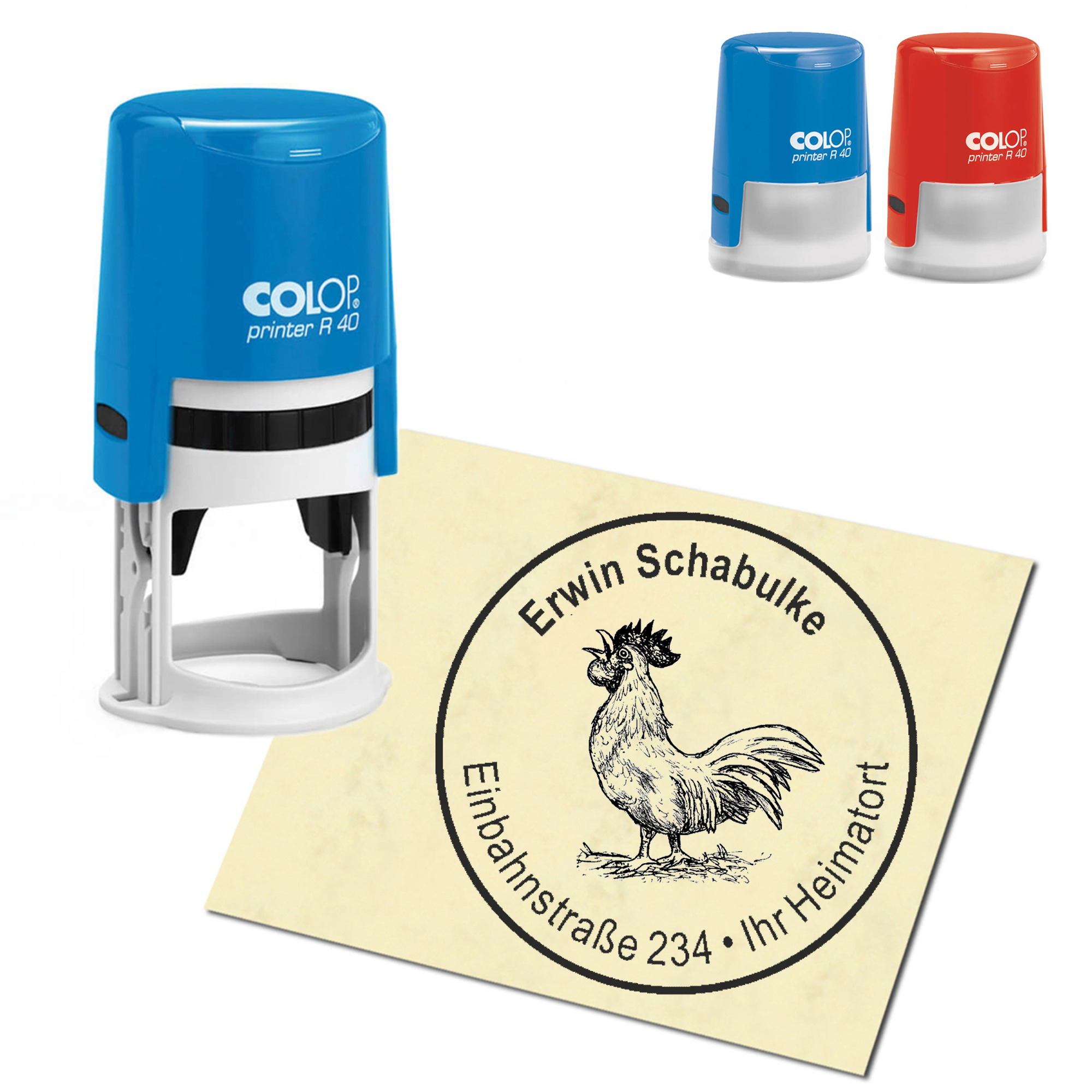 Stempel Adressstempel personalisiert - Hahn - rund &empty; 40mm