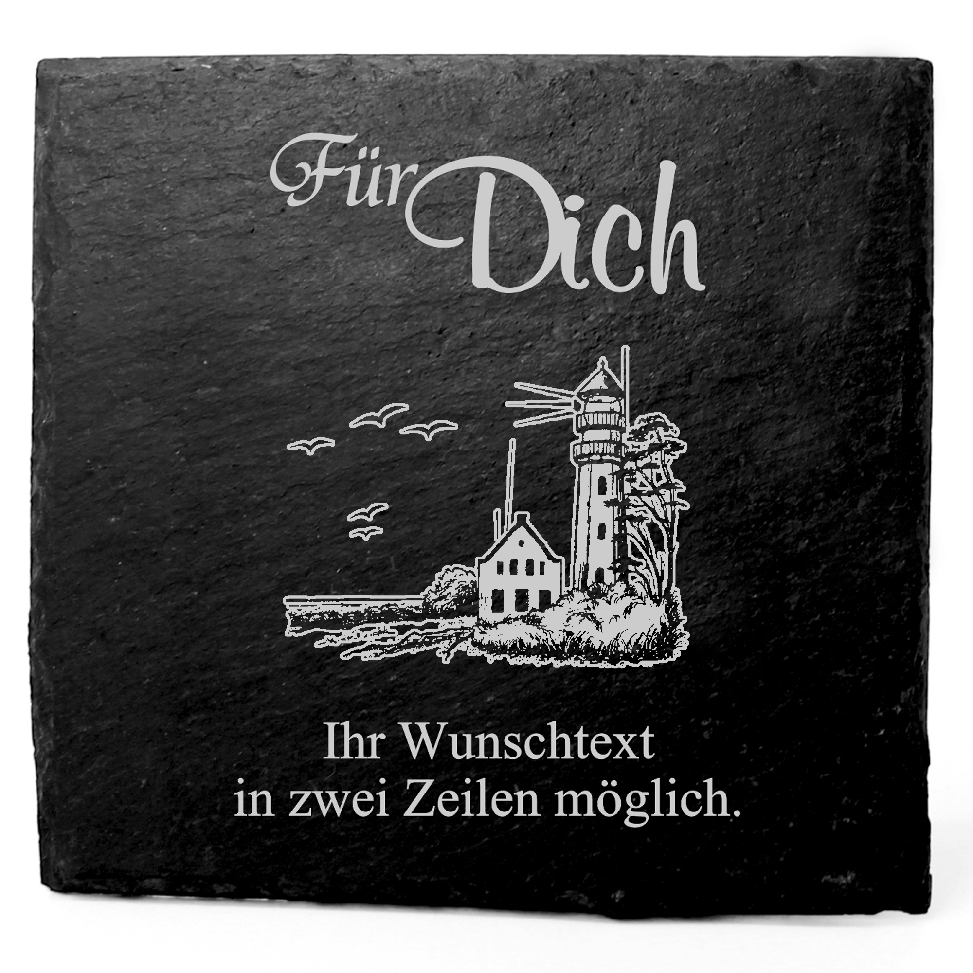 Deko Schiefer Untersetzer personalisiert Leuchtturm Am Strand - Für Dich - 11x11cm