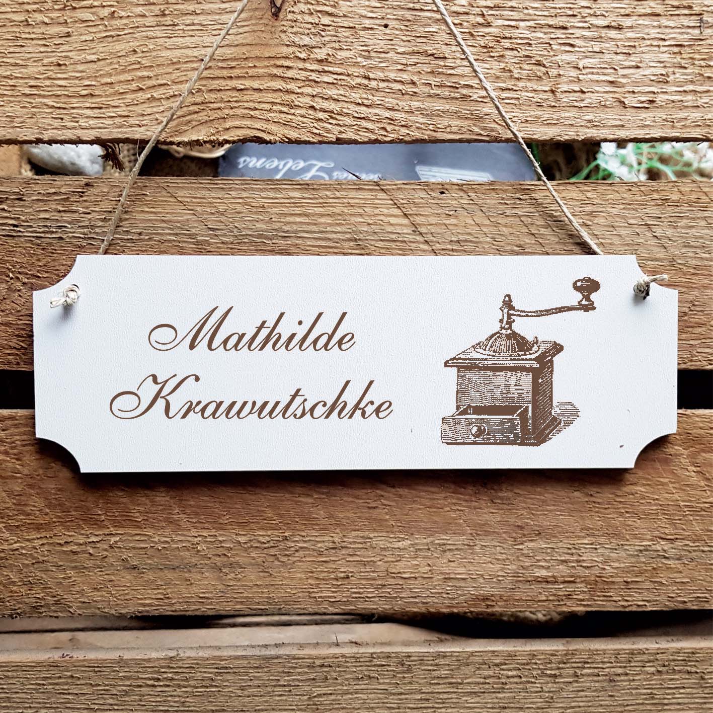Schild « Kaffeemühle » Namensschild Türschild zum Anhängen - 20 x 6,7 cm
