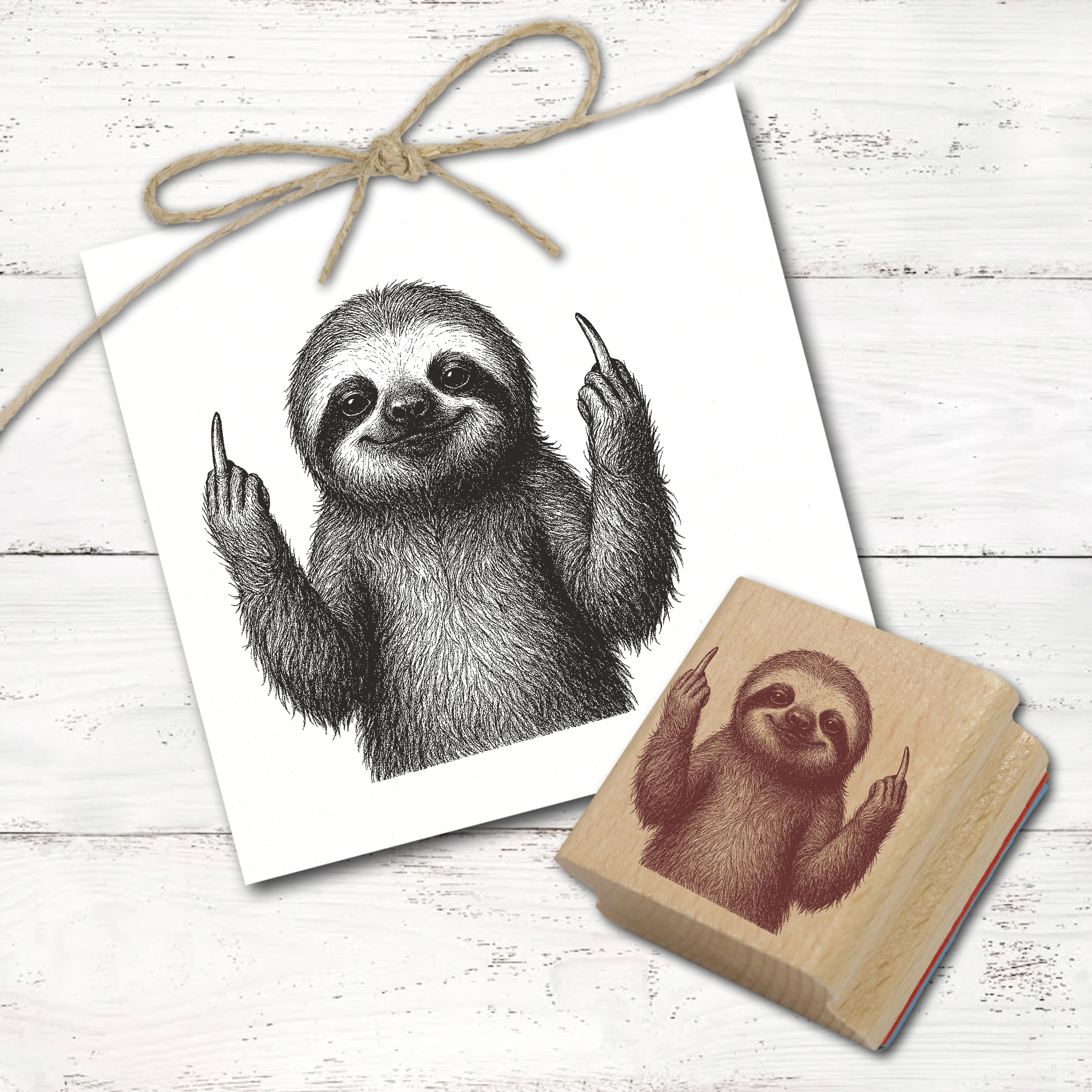 Motivstempel Tierstempel Faultier Stinkefinger Mittelfinger Stempel lustig - ca. 40 x 50 mm