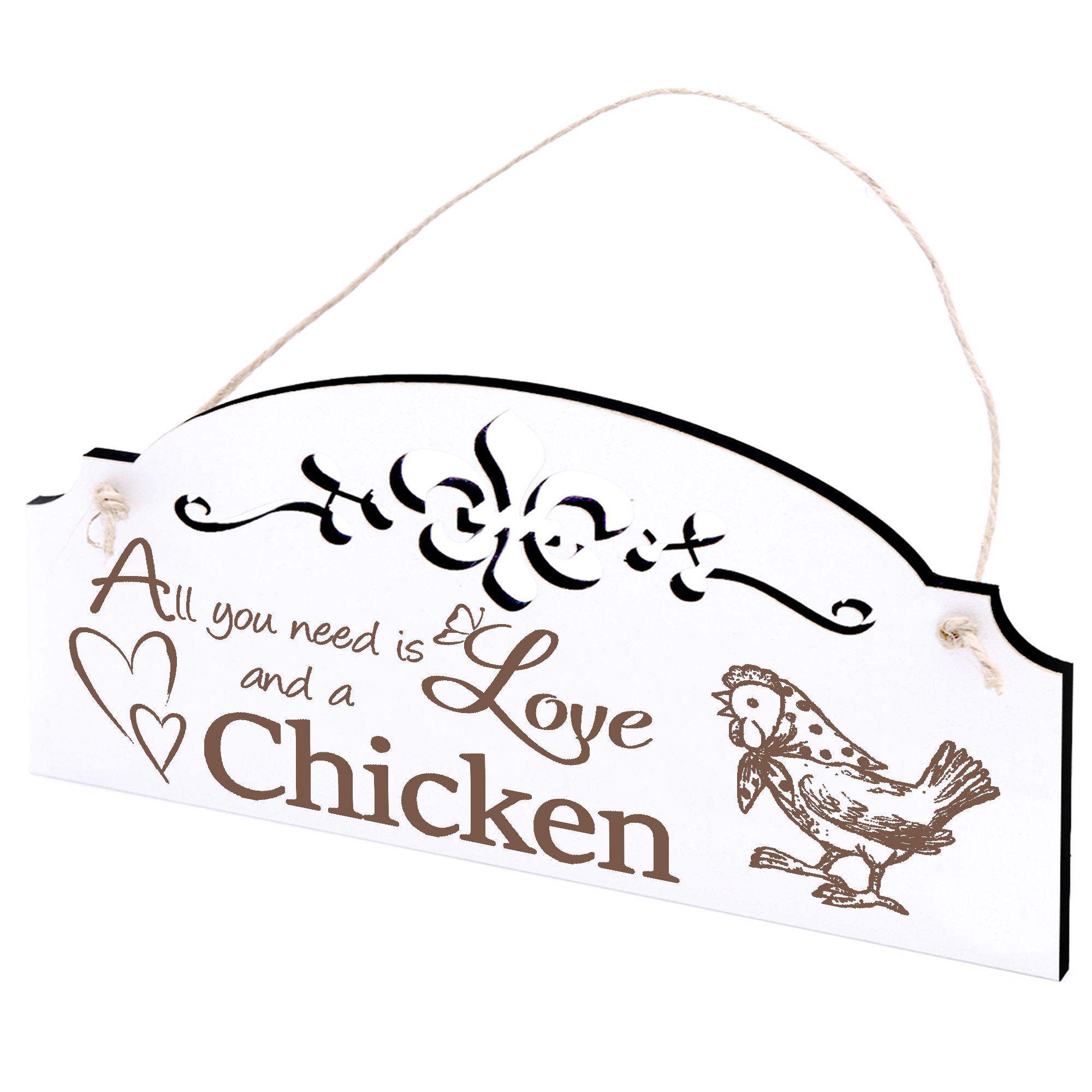 Schild Huhn mit Kopftuch Deko 20x10cm - All you need is Love and a Chicken - Holz