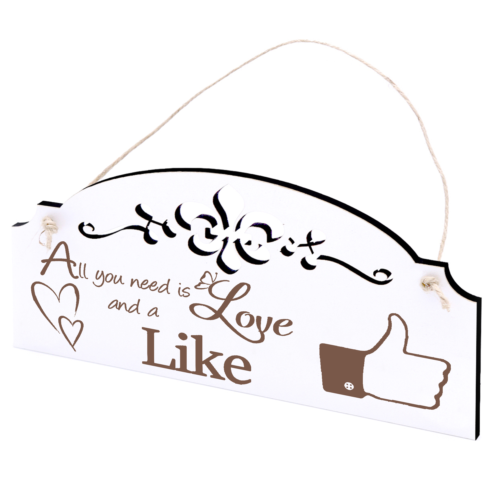 Schild Like Deko 20x10cm - All you need is Love and a Like - Holz
