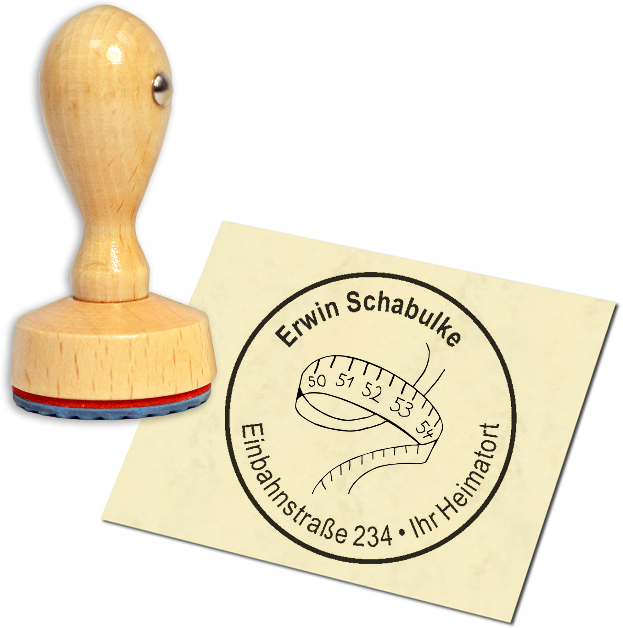 Stempel Adressstempel Holzstempel - Maßband - rund 40mm