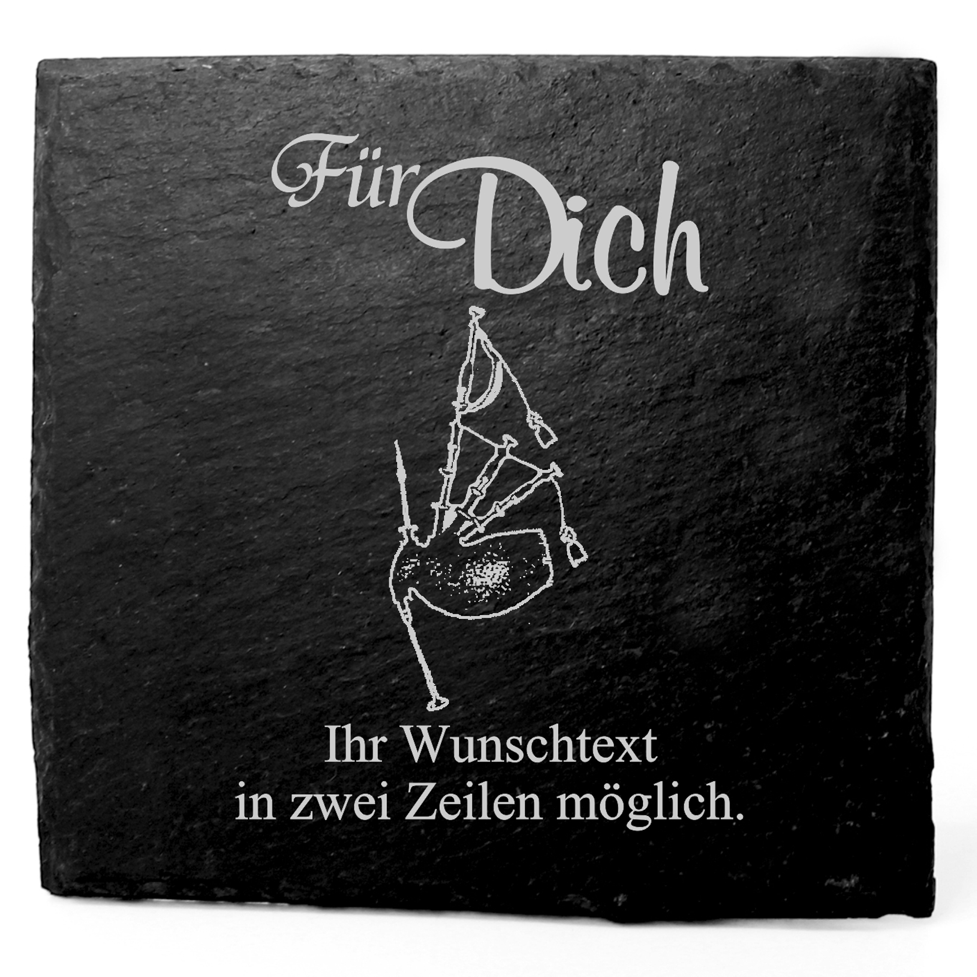 Deko Schiefer Untersetzer personalisiert Dudelsack - Für Dich - 11x11cm