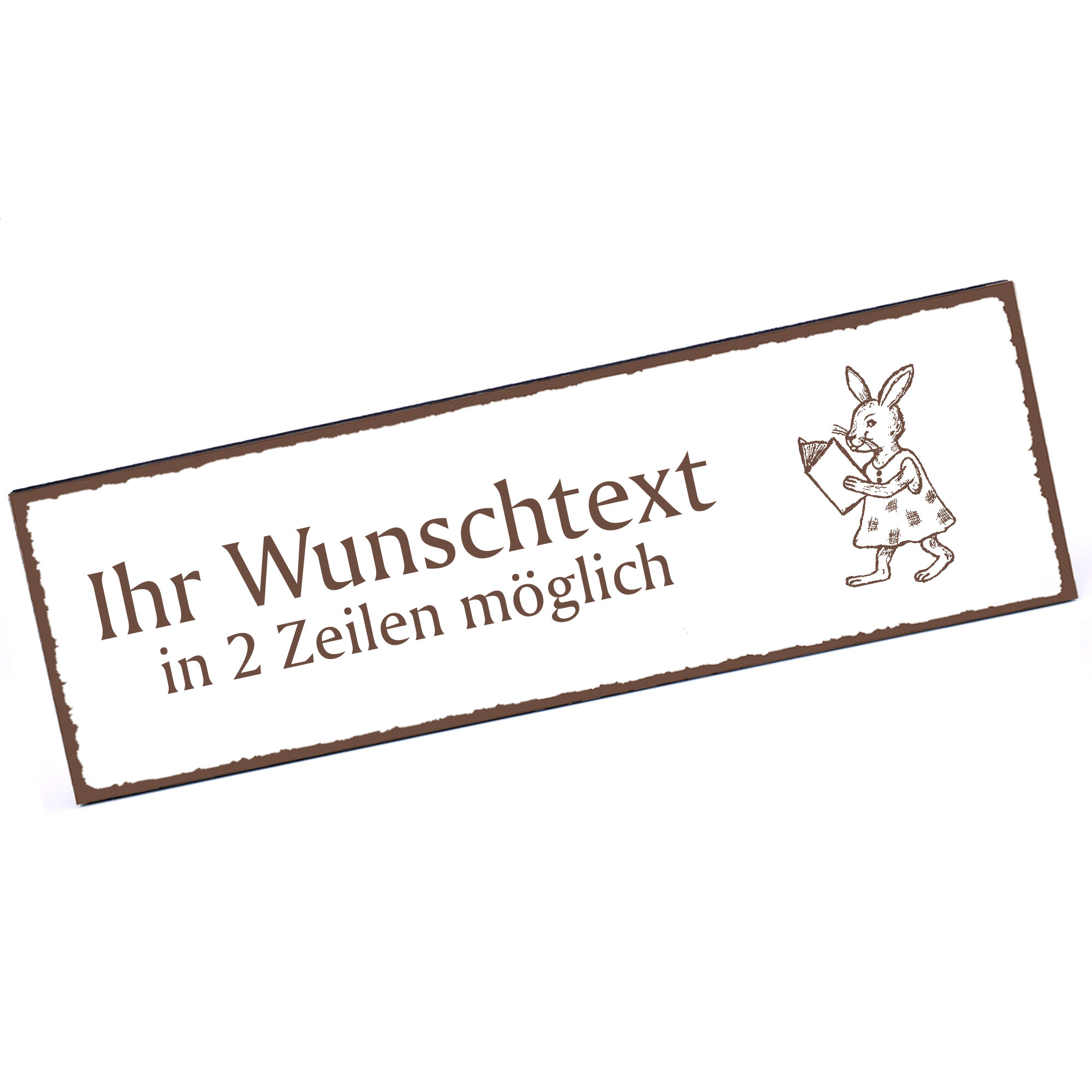 Türschild Hase mit Buch  Namensschild personalisiert mit Gravur - 150mm x 50mm - selbstklebend