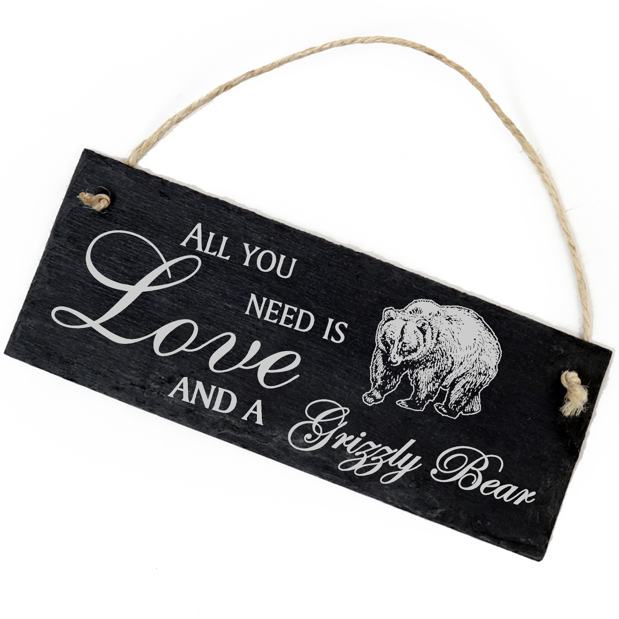Schiefertafel Deko Grizzly Bär Schild 22 x 8 cm - All you need is Love and a Grizzly Bear