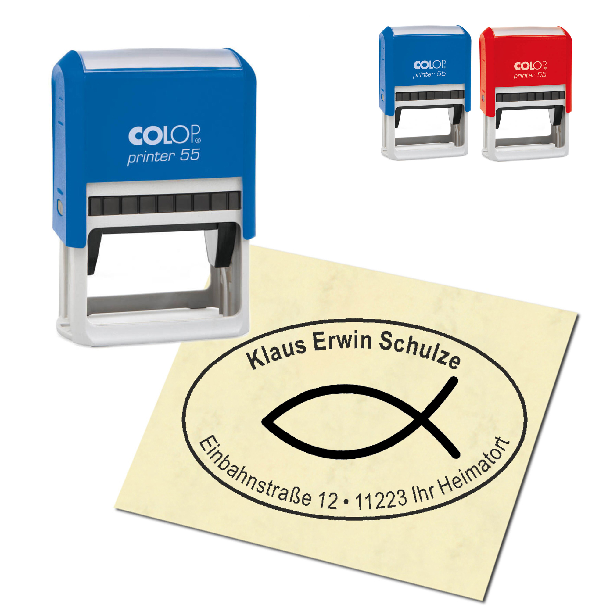 Adressstempel personalisiert Stempel - Christenfisch - oval 59 x 39 mm