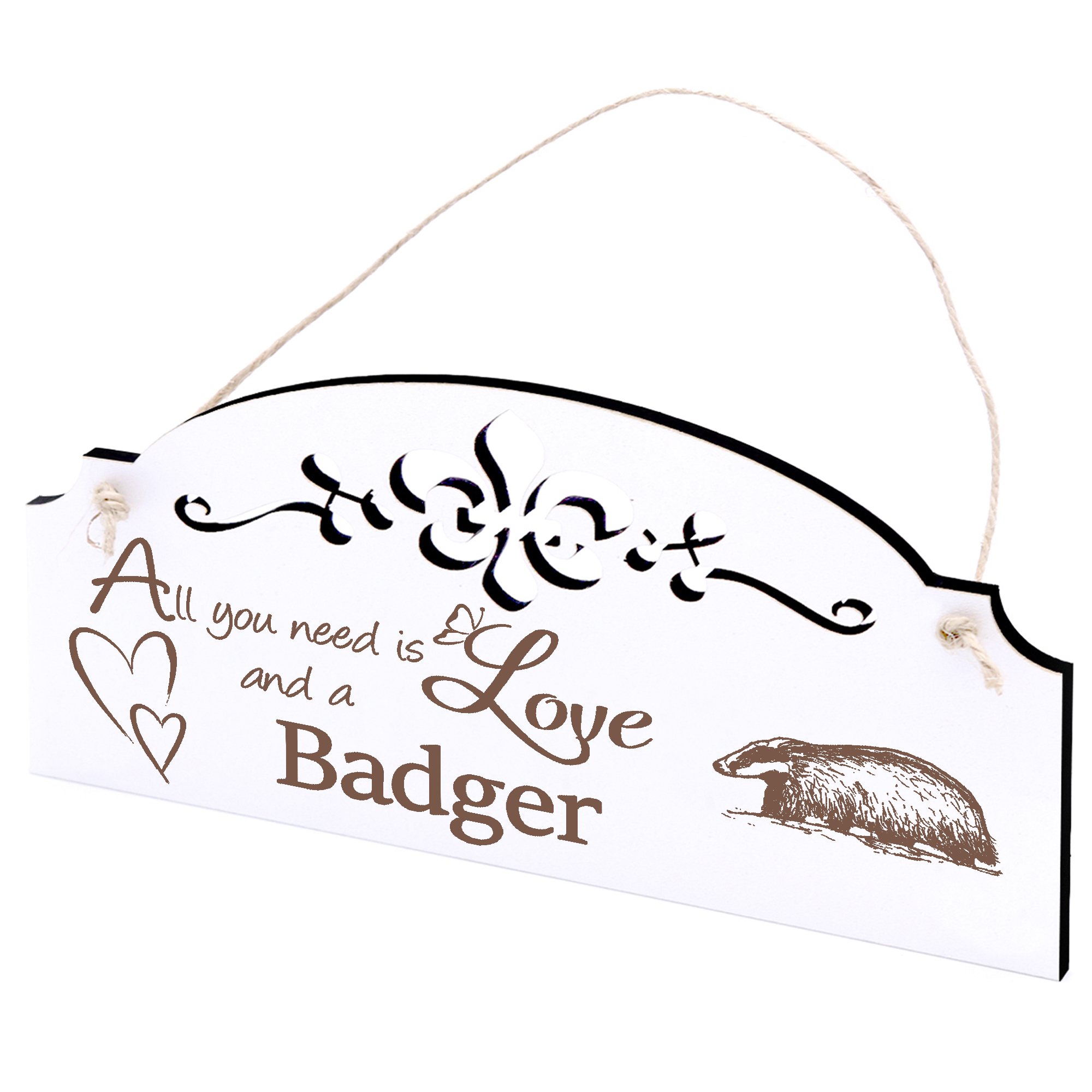 Schild Dachs auf Sand Deko 20x10cm - All you need is Love and a Badger - Holz