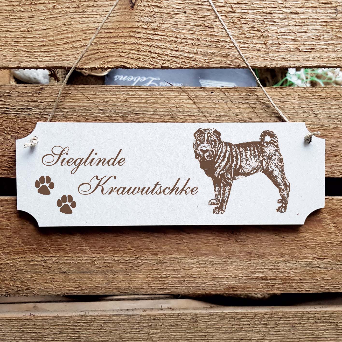 Schild « Shar-Pei 02 » Namensschild Türschild zum Anhängen - 20 x 6,7 cm