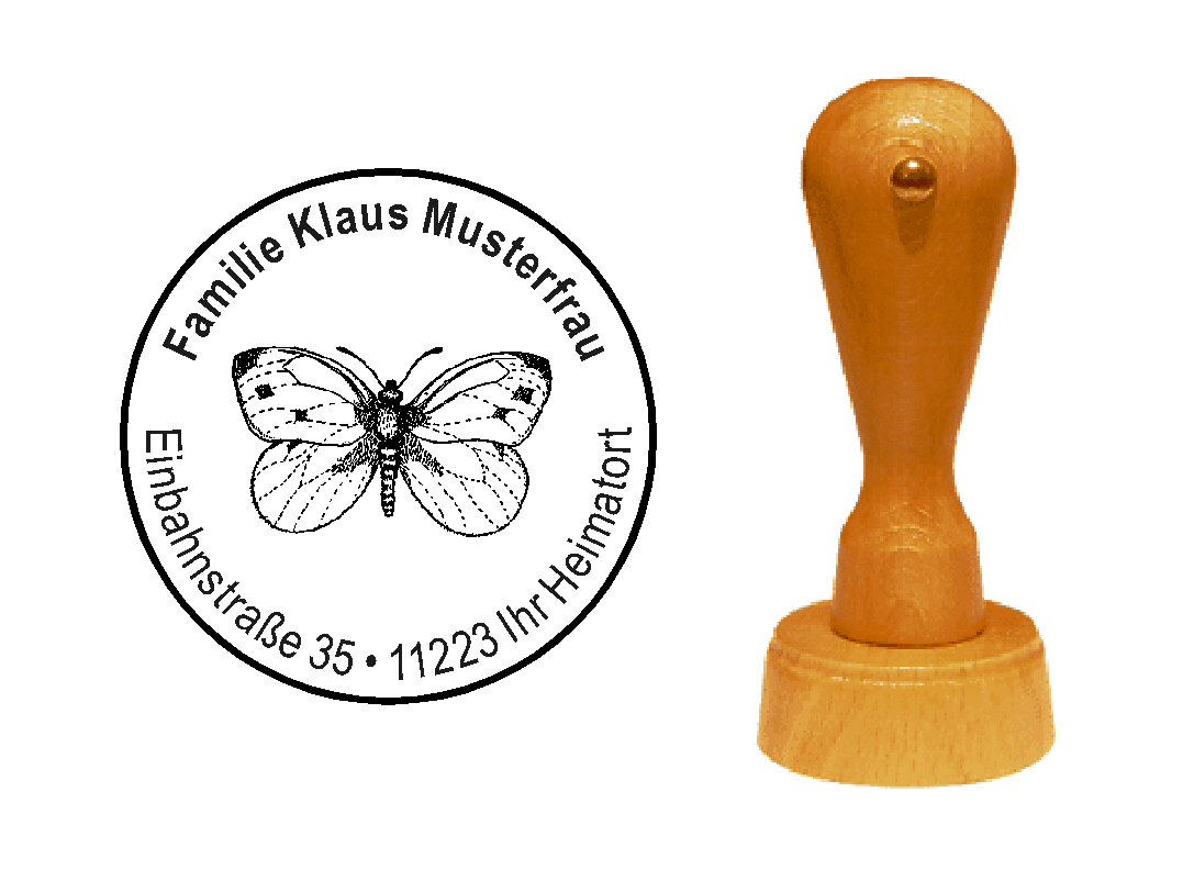 « Schmetterling 3 » Holzstempel mit persönlichem Wunschtext