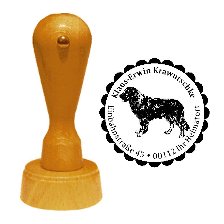 Adressstempel Hovawart -  Holzstempel personalisiert mit Adresse - Ø 40 mm
