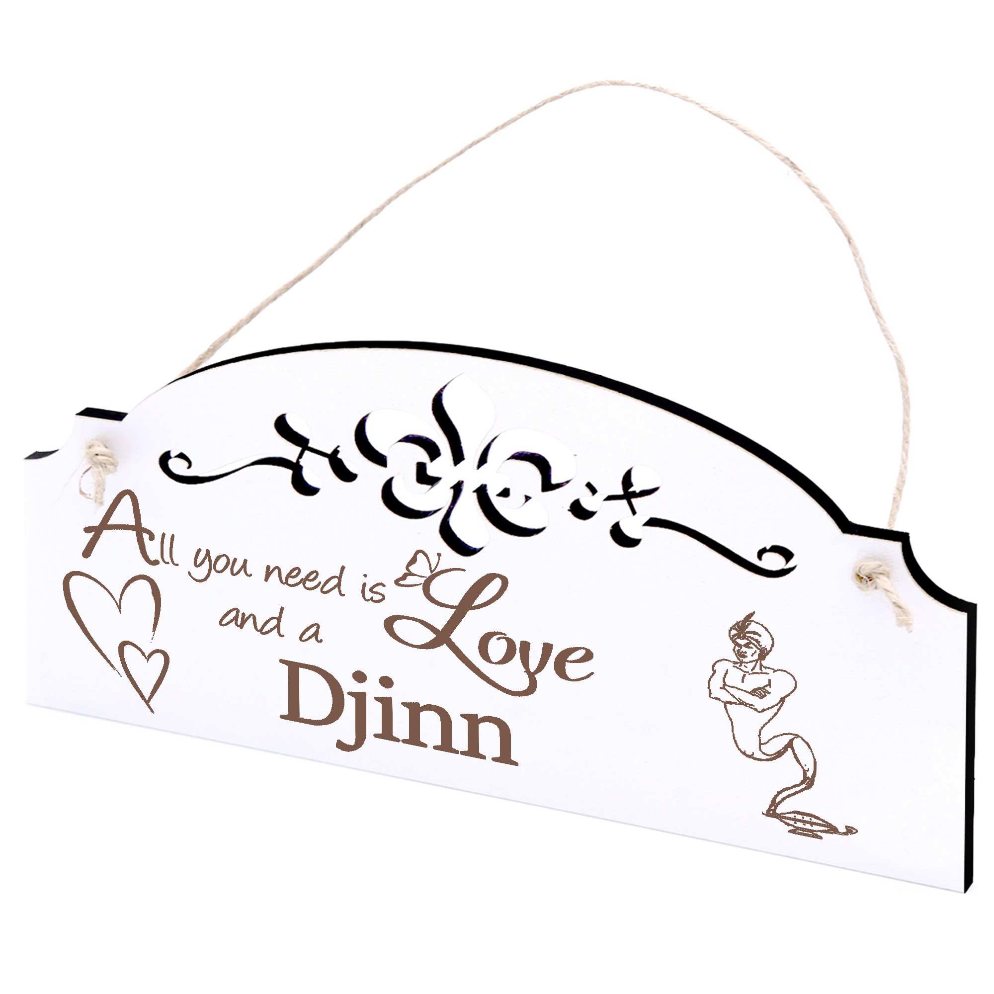 Schild Dschinn Deko 20x10cm - All you need is Love and a Djinn - Holz