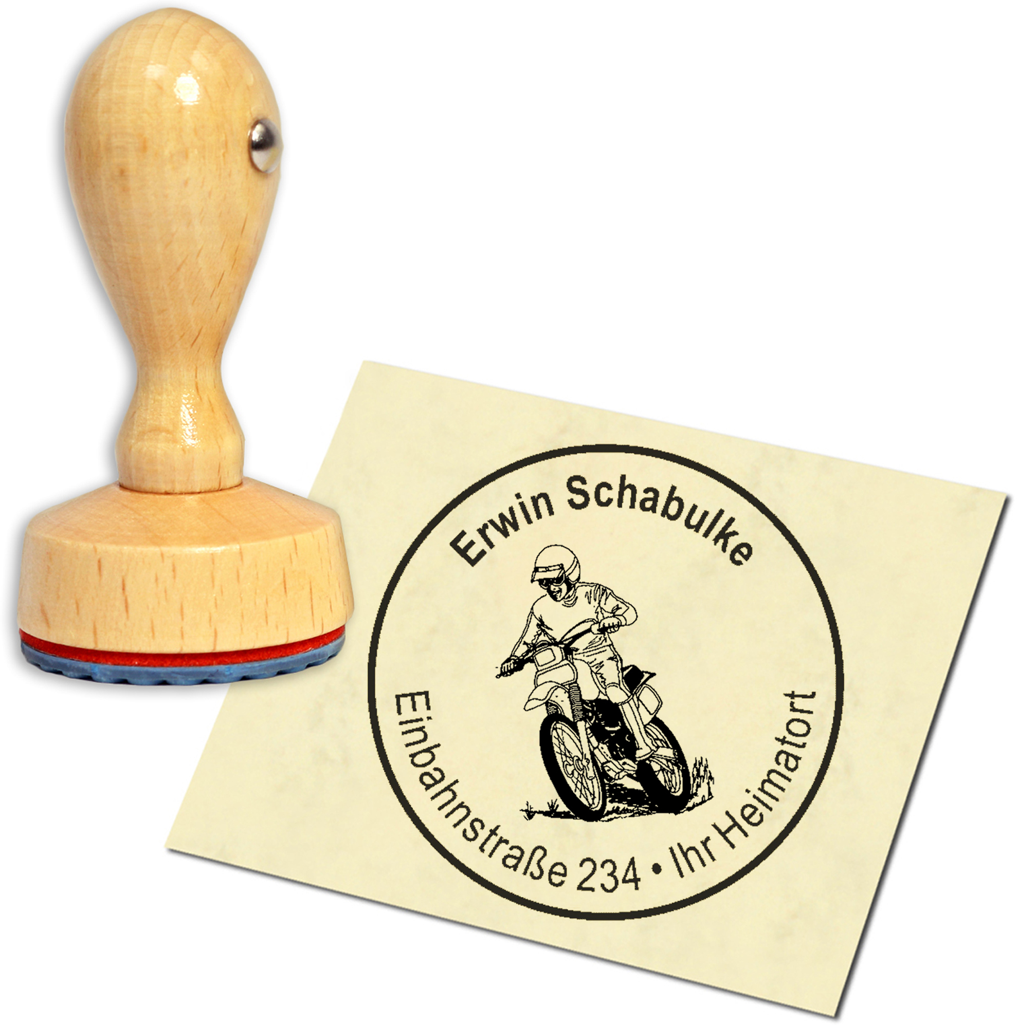 Stempel Adressstempel Holzstempel - Motocross - rund 40mm