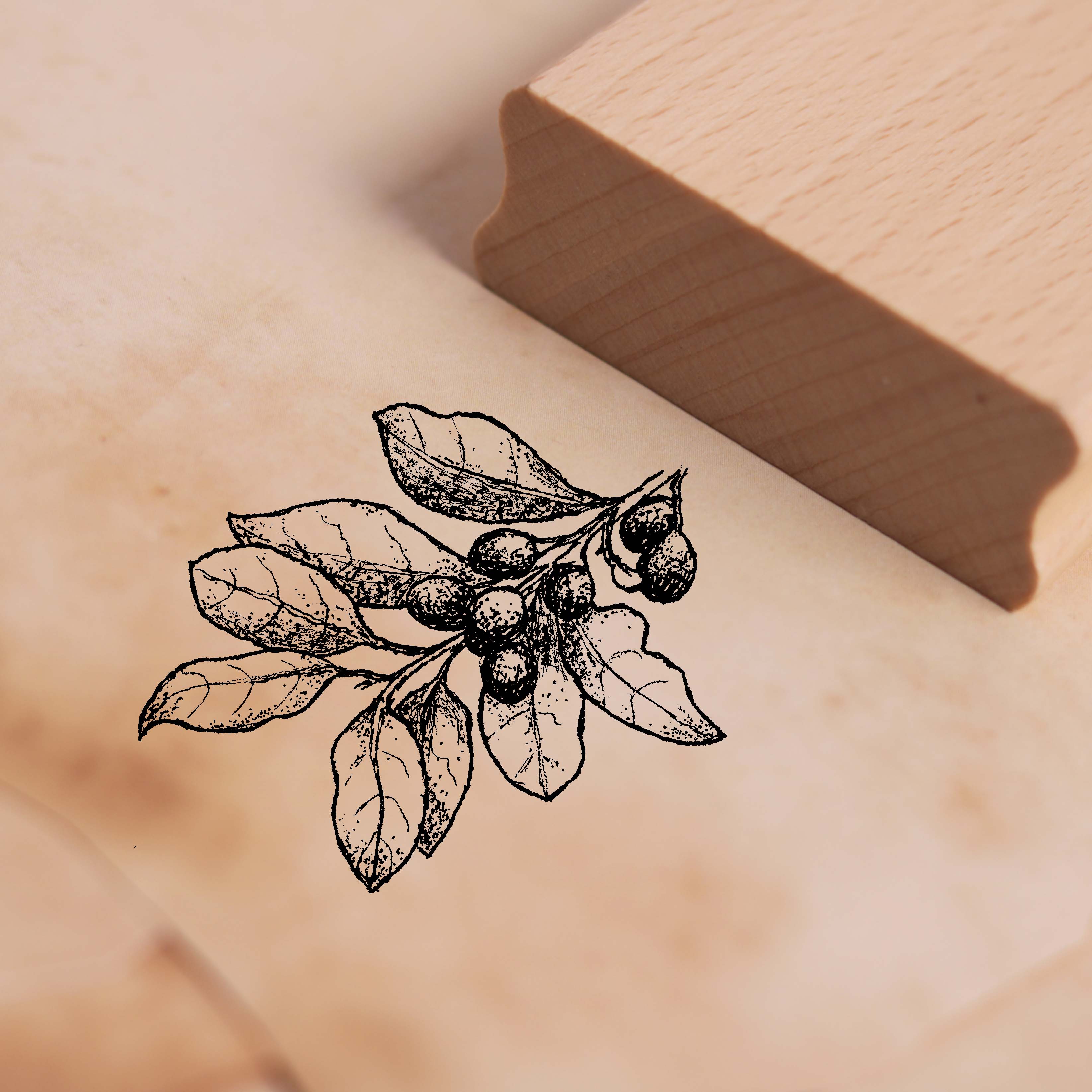 Motivstempel Lorbeere - Echter Lorbeer Stempel Holzstempel 58 x 48 mm